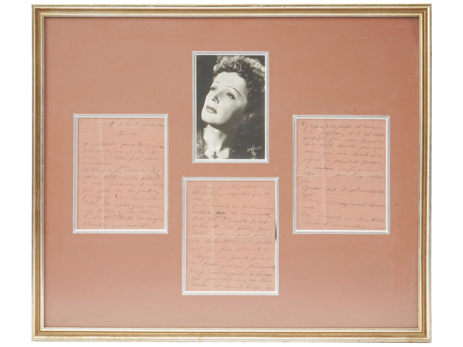 EDITH PIAF FRAMED PHOTO AND HAND WRITTEN LETTERS (1 of 9)