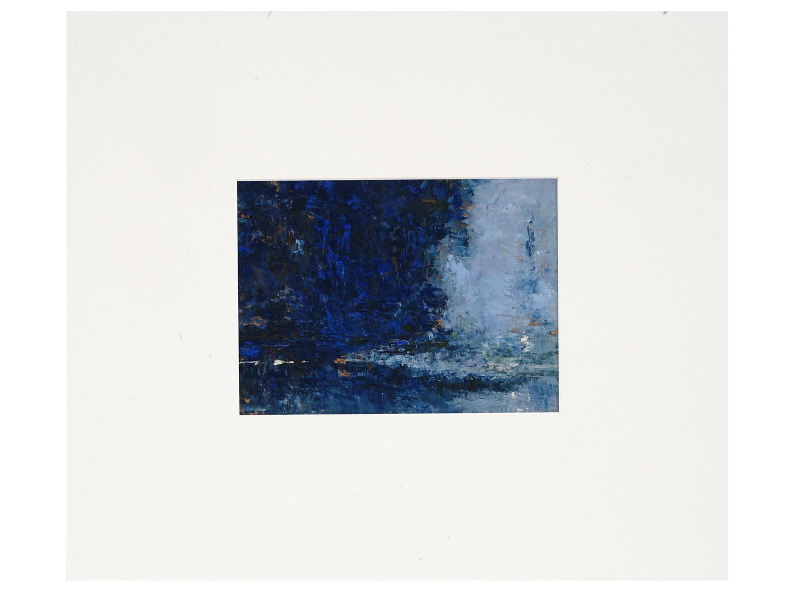 RUSSIAN LANDSCAPE OIL PAINTING BY NINA ZBANDUTO: Oil on board painting by Nina Zbanduto, 1894 to 1988, a Russian-American Impressionist artist. The artwork depicts a sea landscape. Unsigned. White mat. Collectible Mid Century Nature Landscape Seasca