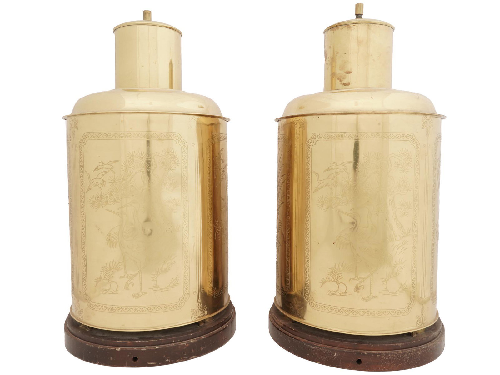 MID CENT CHINESE GILT BRASS TEA CANISTER LAMPS (1 of 7)