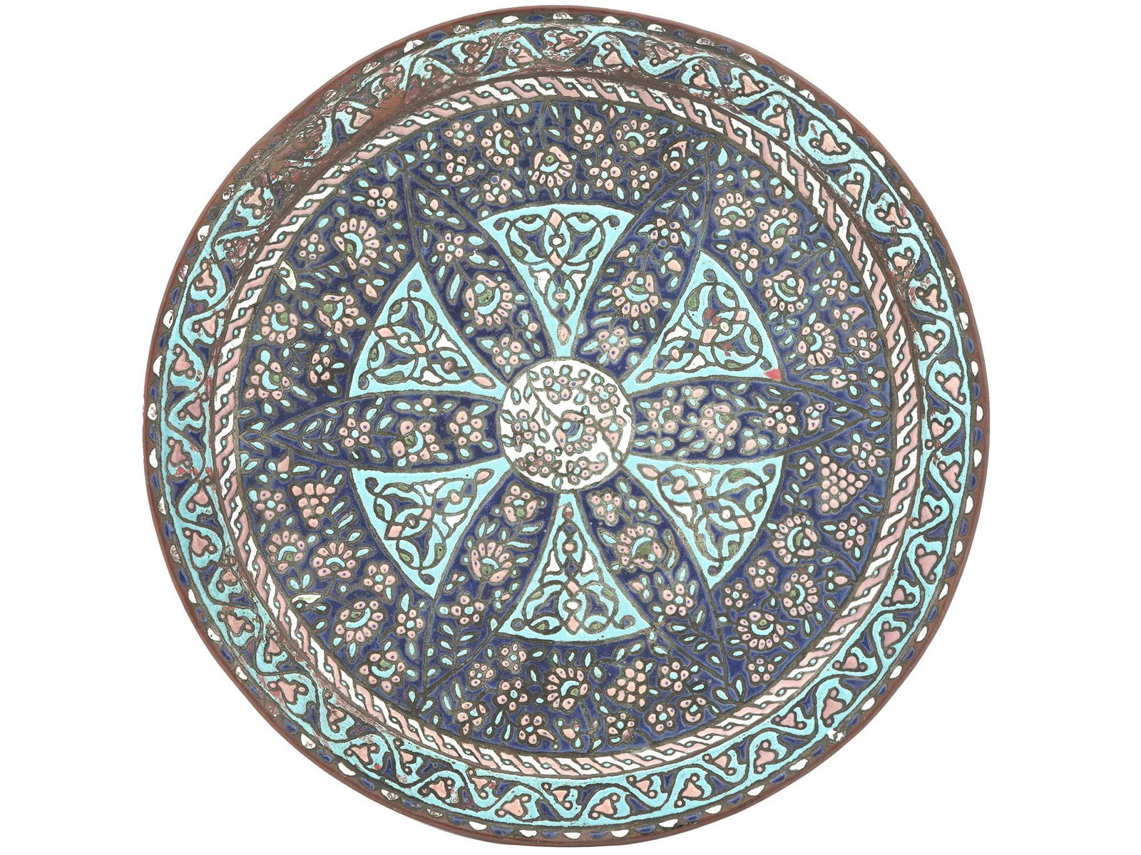 19TH CENTURY SYRIAN DAMASCUS BRASS ENAMEL TRAY (1 of 4)