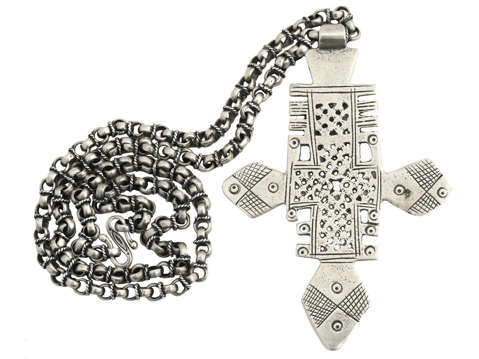 ETHIOPIAN COPTIC STERLING CROSS PENDANT NECKLACE (1 of 6)