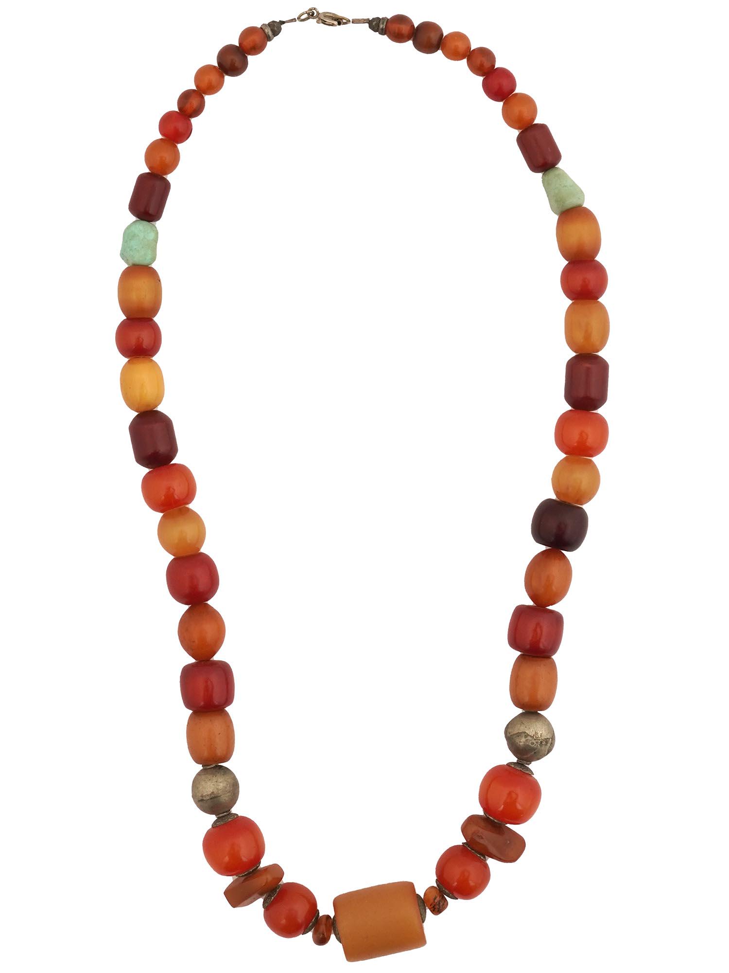 TIBETAN AMBER TURQUOISE SILVER JEWELRY NECKLACE (1 of 4)