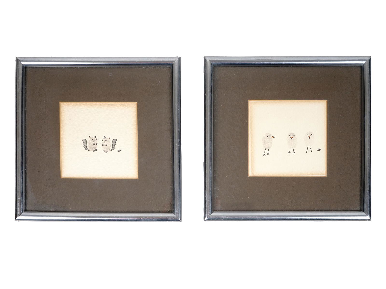 VINTAGE FRAMED FINGERPRINT AND INK DRAWING SIGNED (1 of 5)