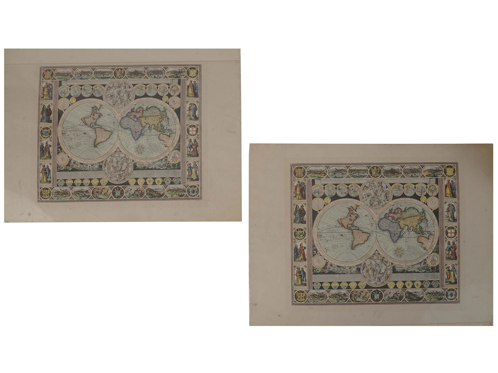 ENGRAVED DOUBLE HEMISPHERE WORLD MAPS BY ZURNER (1 of 5)