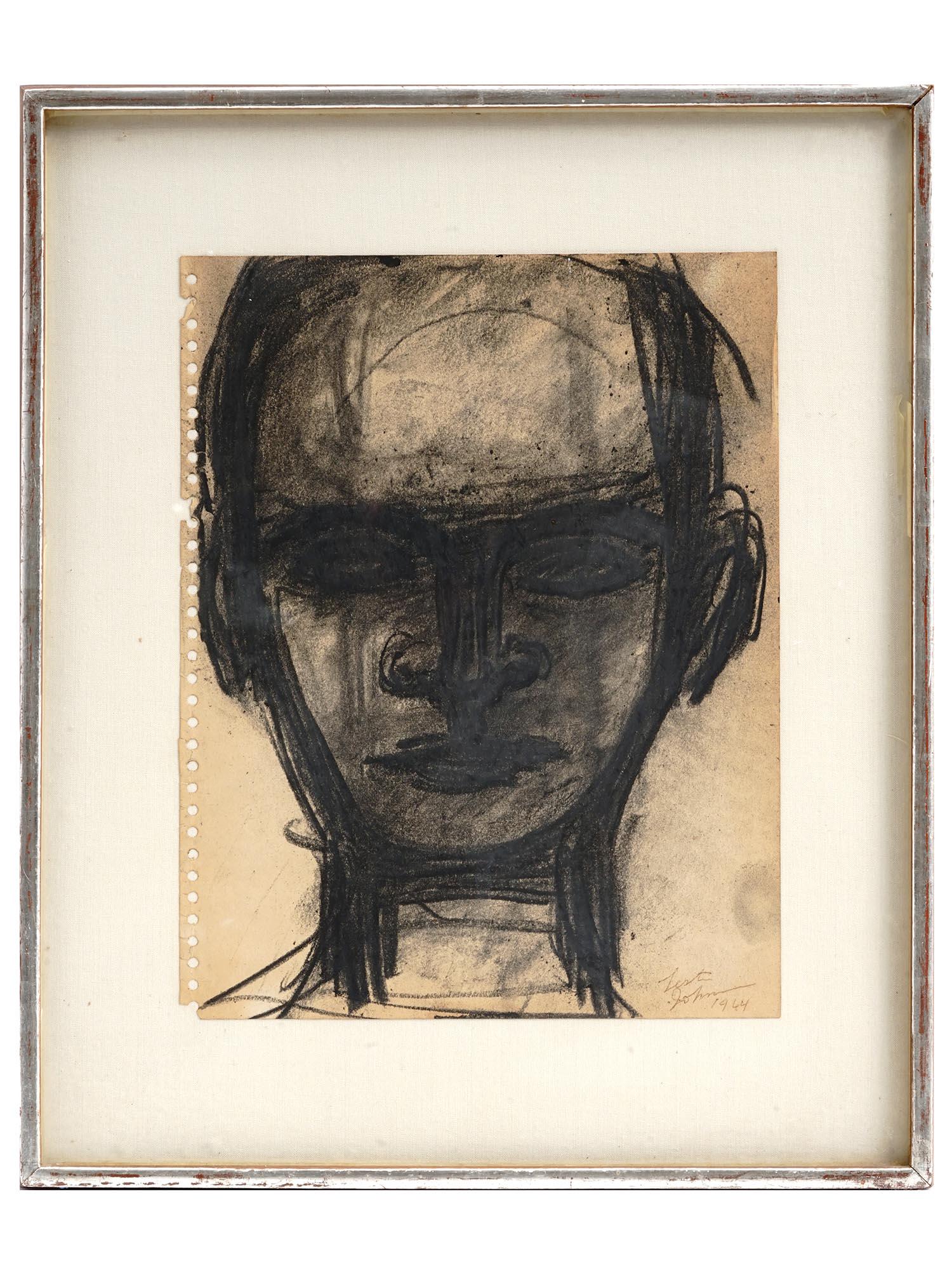 AMERICAN MALE CHARCOAL PAINTING BY LESTER JOHNSON (1 of 4)