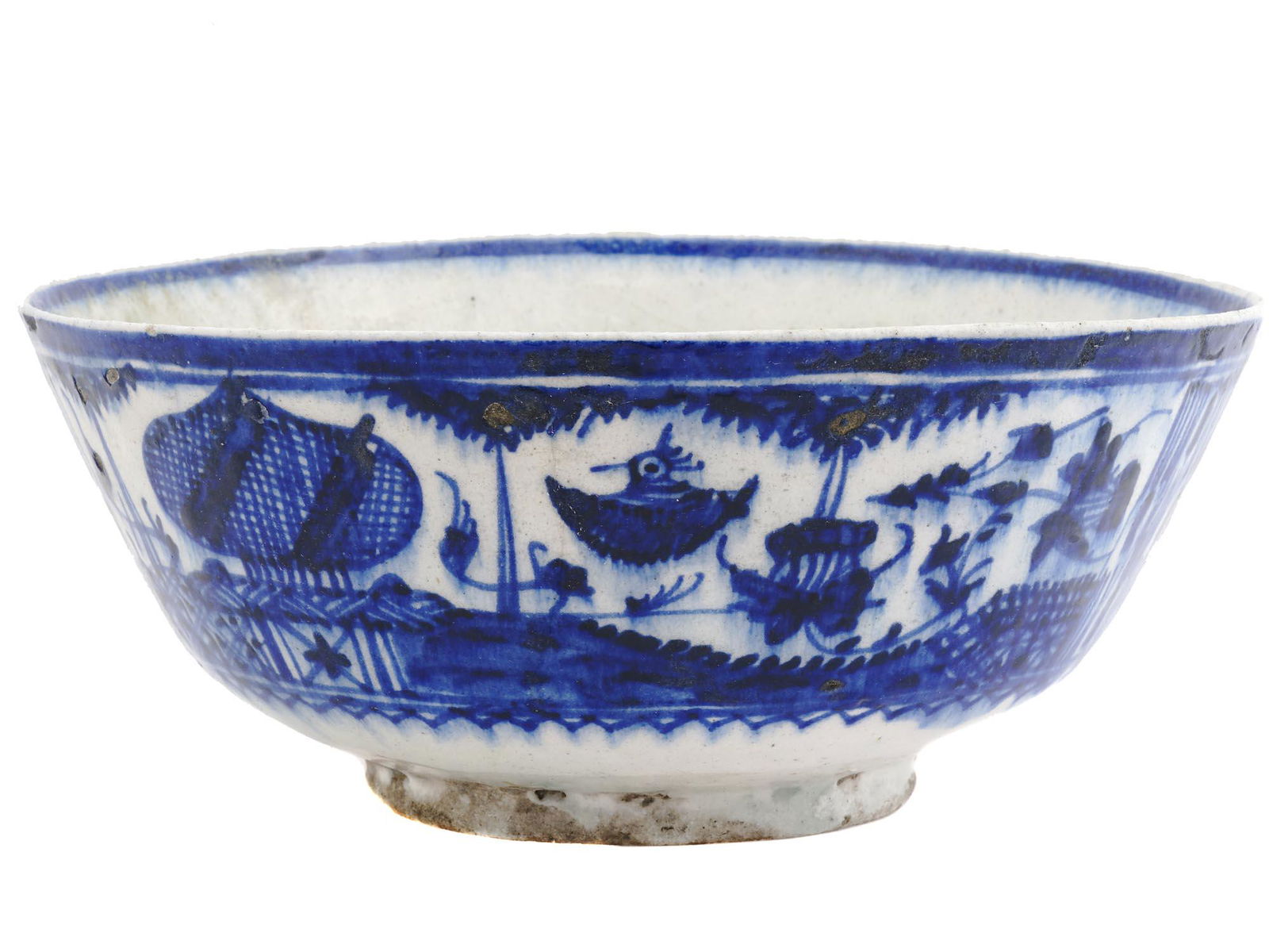 PERSIAN QAJAR BLUE AND WHITE CERAMIC BOWL SIGNED (1 of 6)