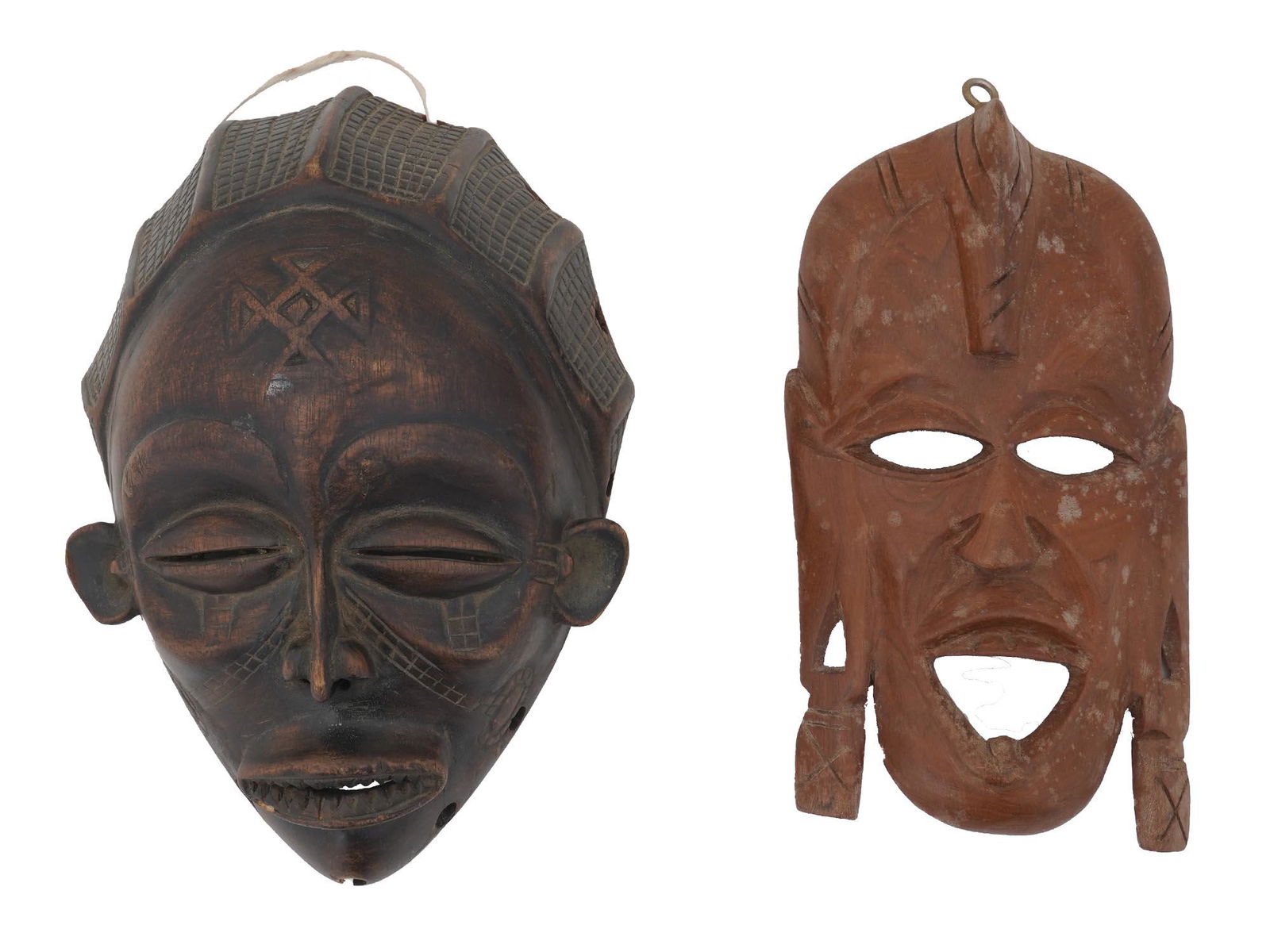 PAIR OF ANTIQUE AFRICAN HAND CARVED WOOD MASKS (1 of 6)