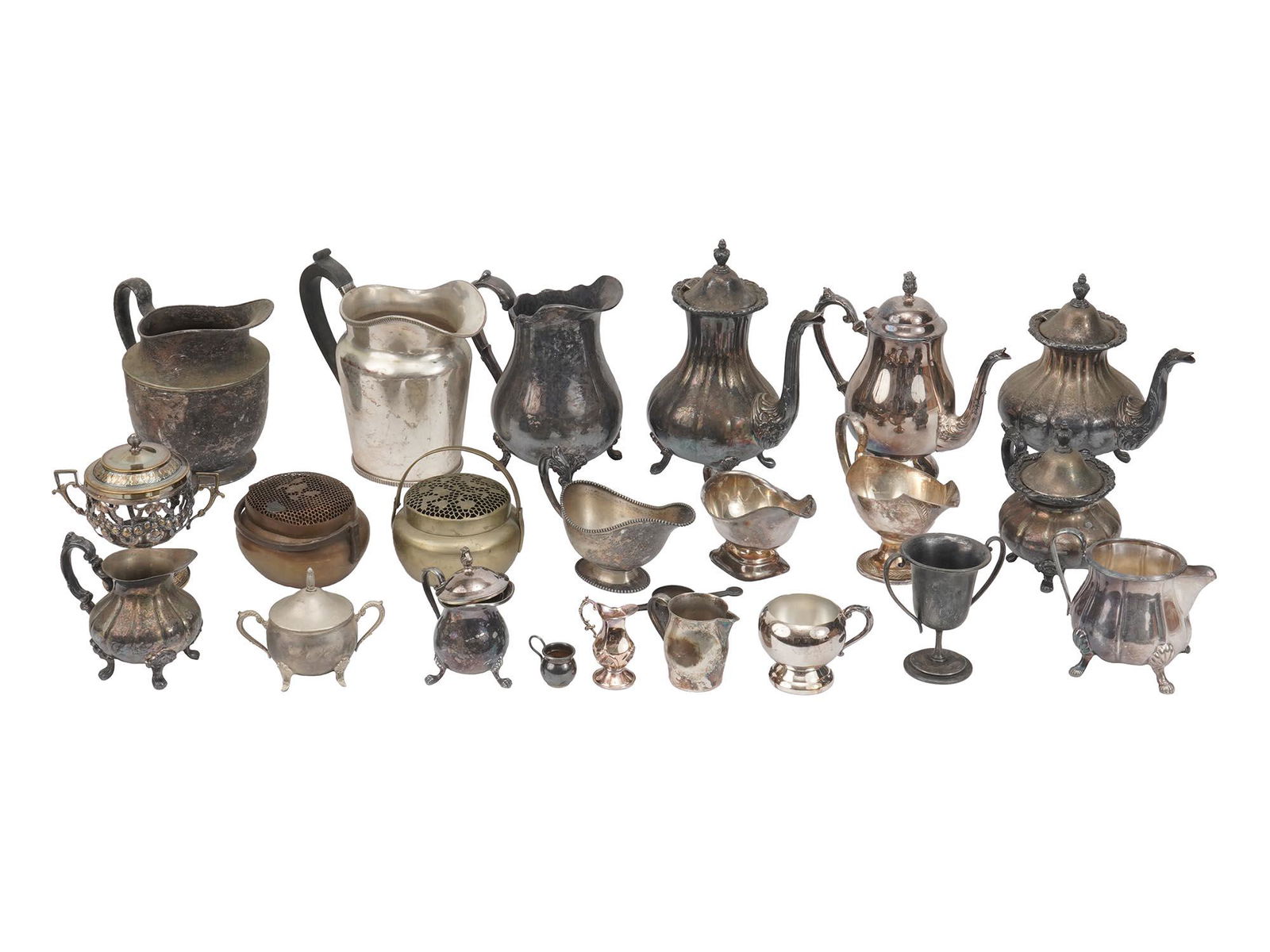 GROUP OF ANTIQUE SILVER PLATED BRASS TABLE WARES (1 of 20)