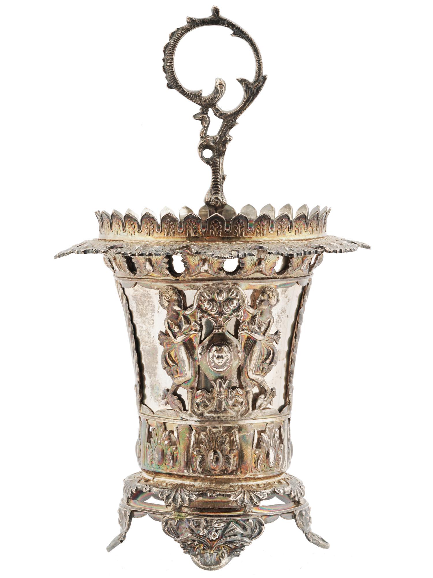 ANTIQUE ITALIAN SILVER PLATED SPOON RACK W INSERT (1 of 5)