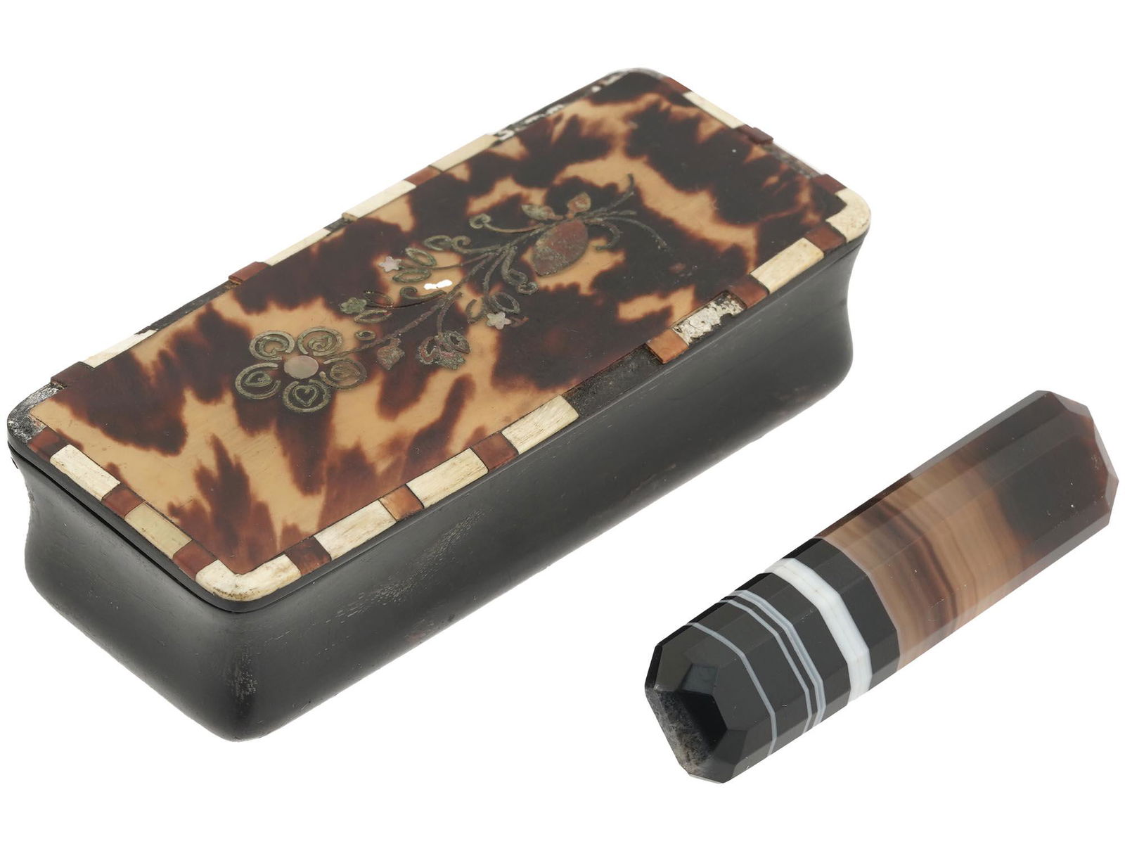 VICTORIAN ERA JEWELRY BOX W BANDED AGATE BROOCH (1 of 6)