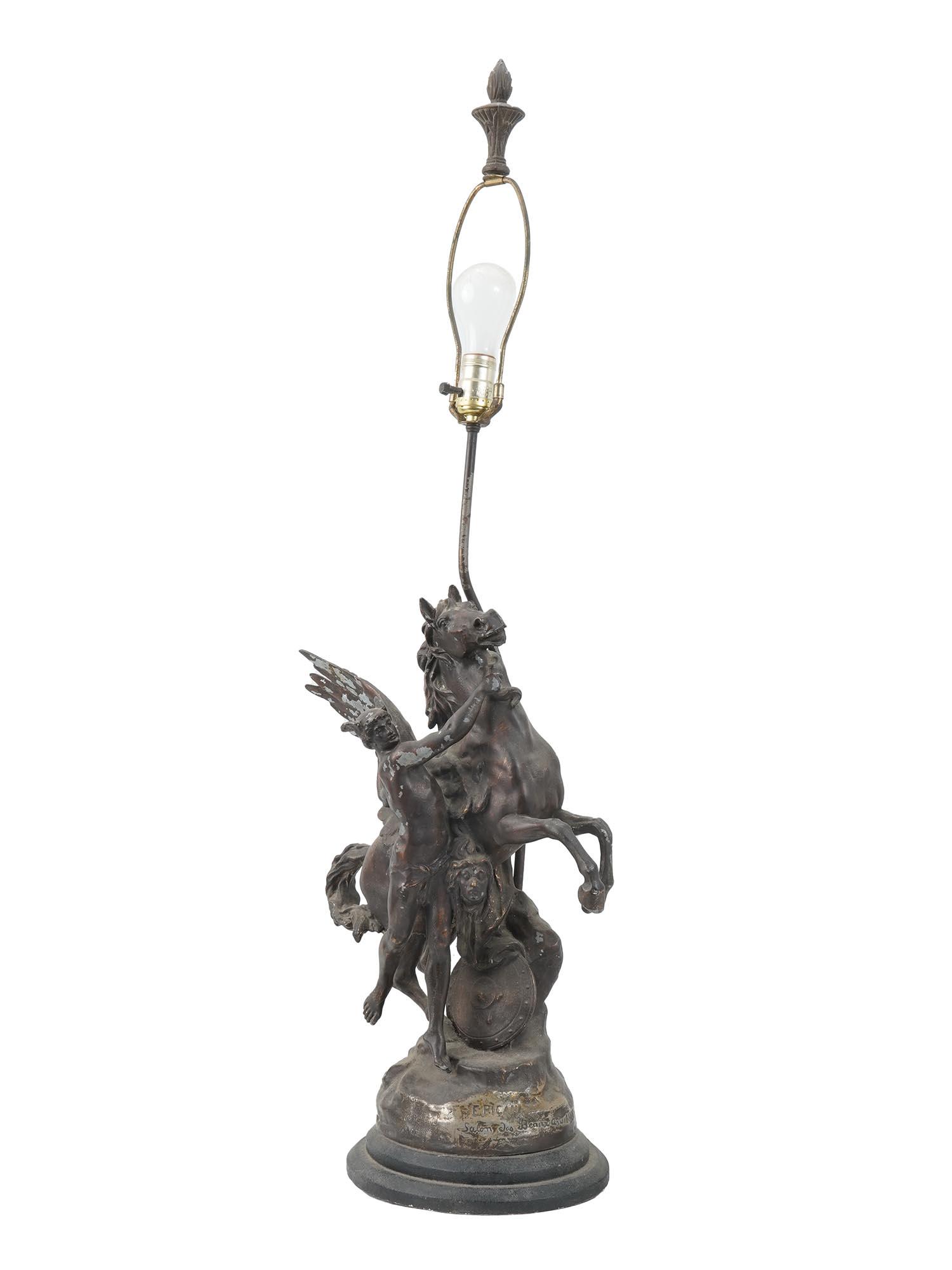 CAST SPELTER PERSEUS SCULPTURE LAMP AFTER PICAULT (1 of 12)