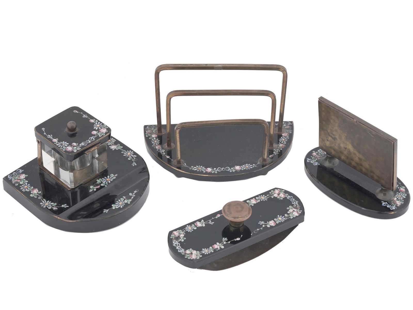 LOT OF LACQUERED BRASS WRITING SET OF FOUR PIECES (1 of 5)