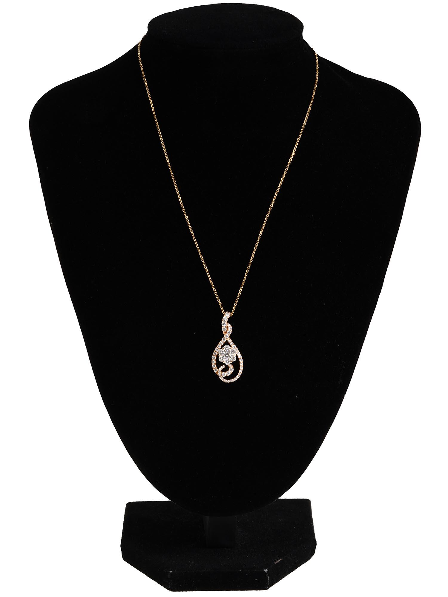 14K GOLD DIAMONDS PENDANT NECKLACE W CERTIFICATE: A 14K Gold Indonesian necklace made in a chain design. The necklace is adorned with a pendant made in a floral motif, encrusted with round cut diamonds. Marked, a 18K Gold hallmark, 43 cts., on the ba