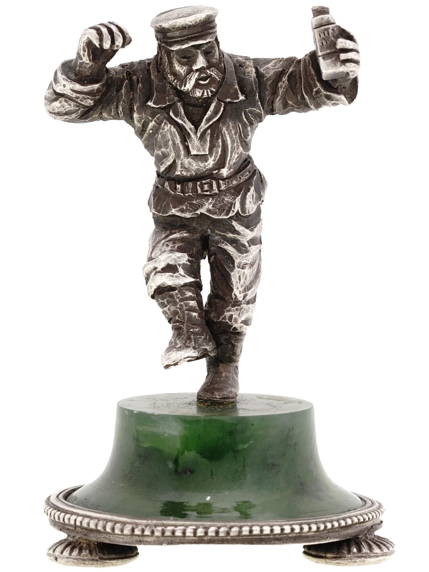RUSSIAN 84 SILVER MAN FIGURE ON CARVED JADE STAND (1 of 6)