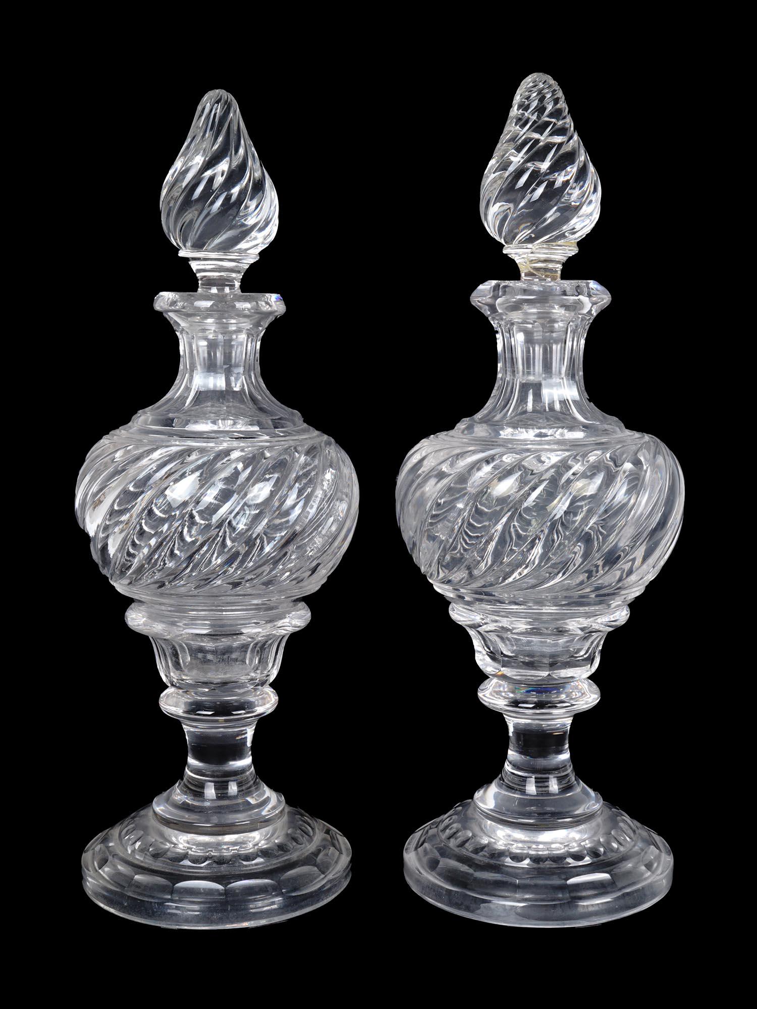 TWO ANTIQUE FRENCH CRYSTAL GLASS PERFUME BOTTLES (1 of 8)