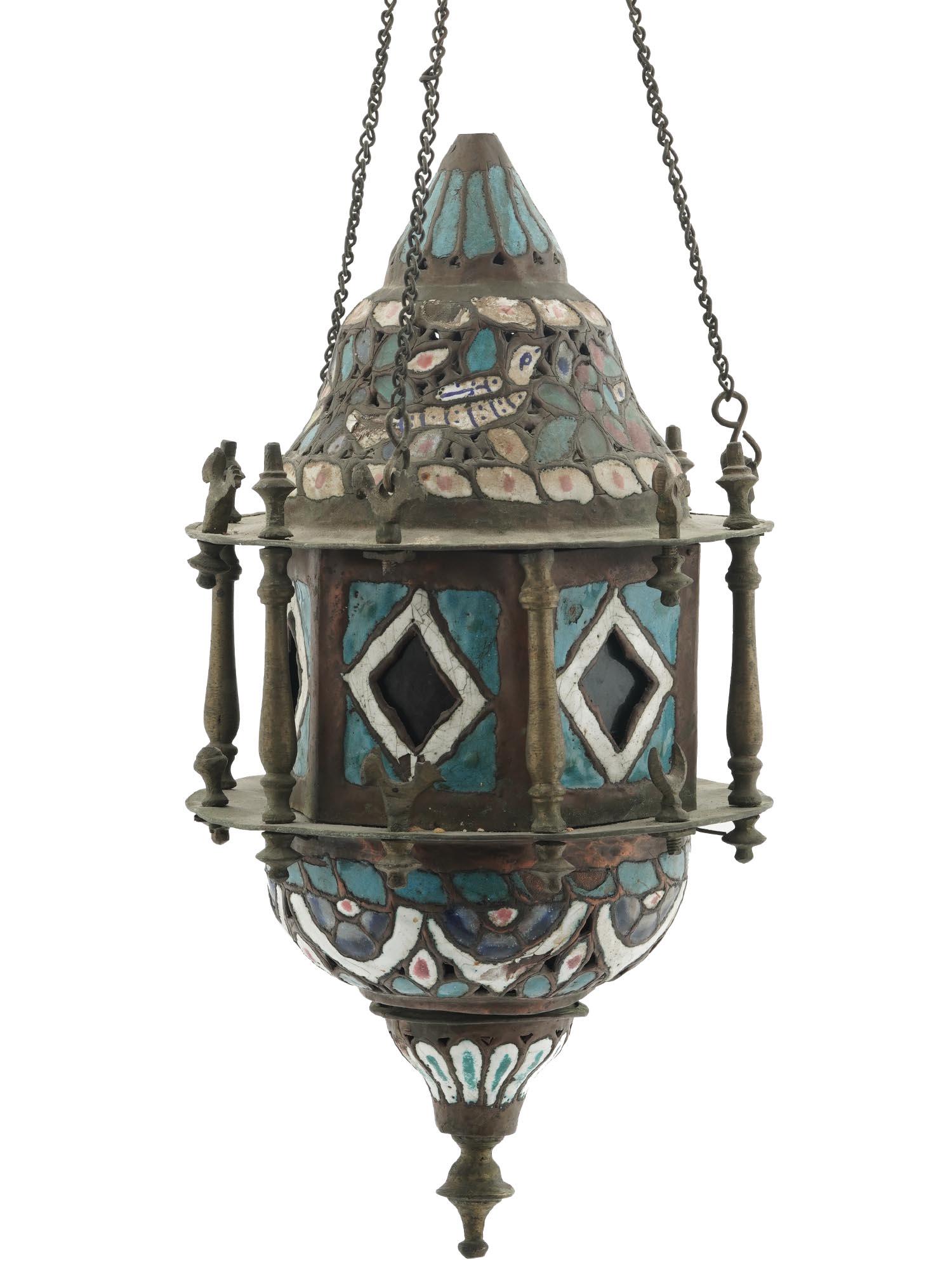 ANTIQUE 19TH C SYRIAN ENAMEL HANGING MOSQUE LAMP (1 of 7)