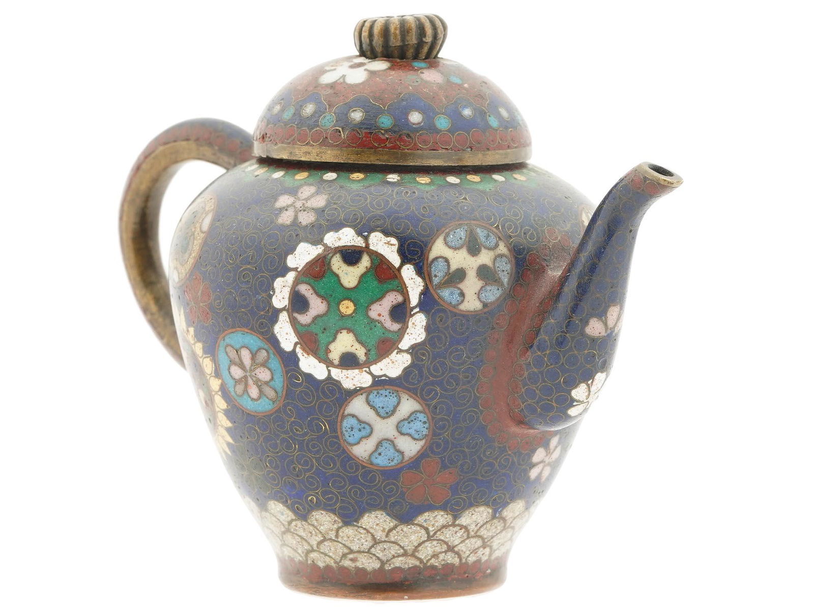 ANTIQUE JAPANESE MEIJI CLOISONNE ENAMEL TEA POT (1 of 4)