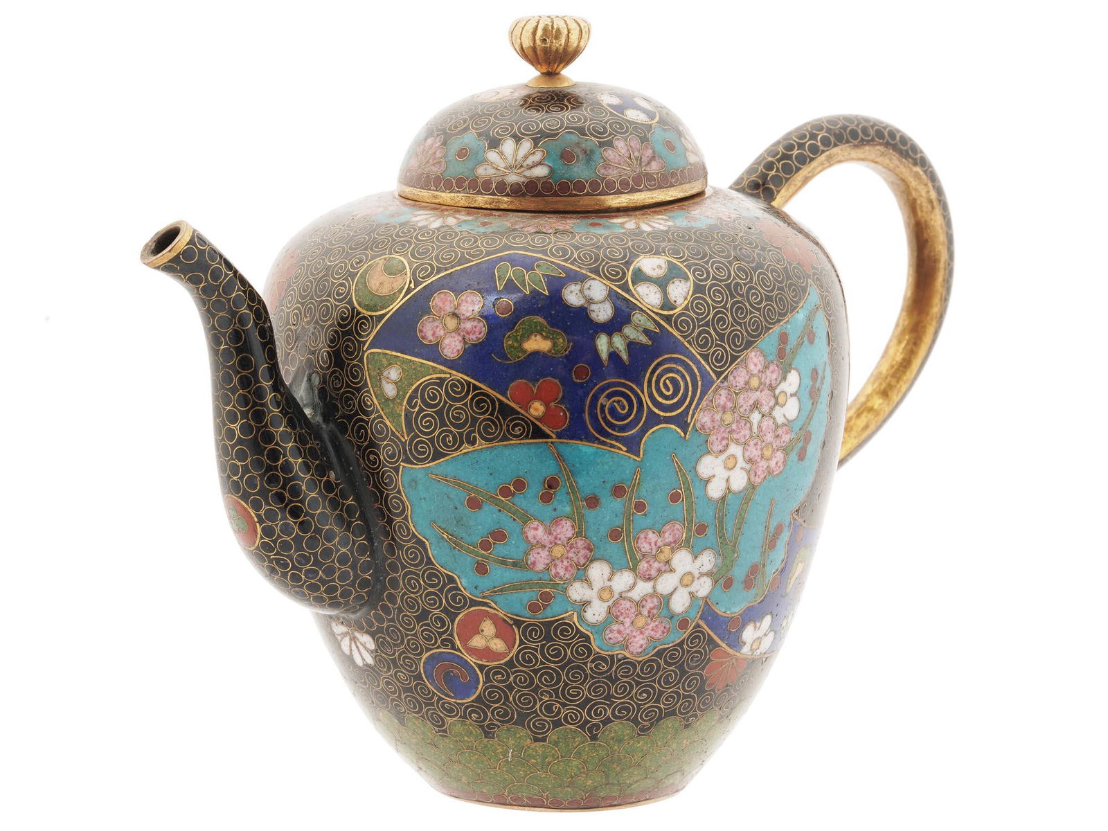 ANTIQUE JAPANESE MEIJI CLOISONNE ENAMEL TEA POT (1 of 6)