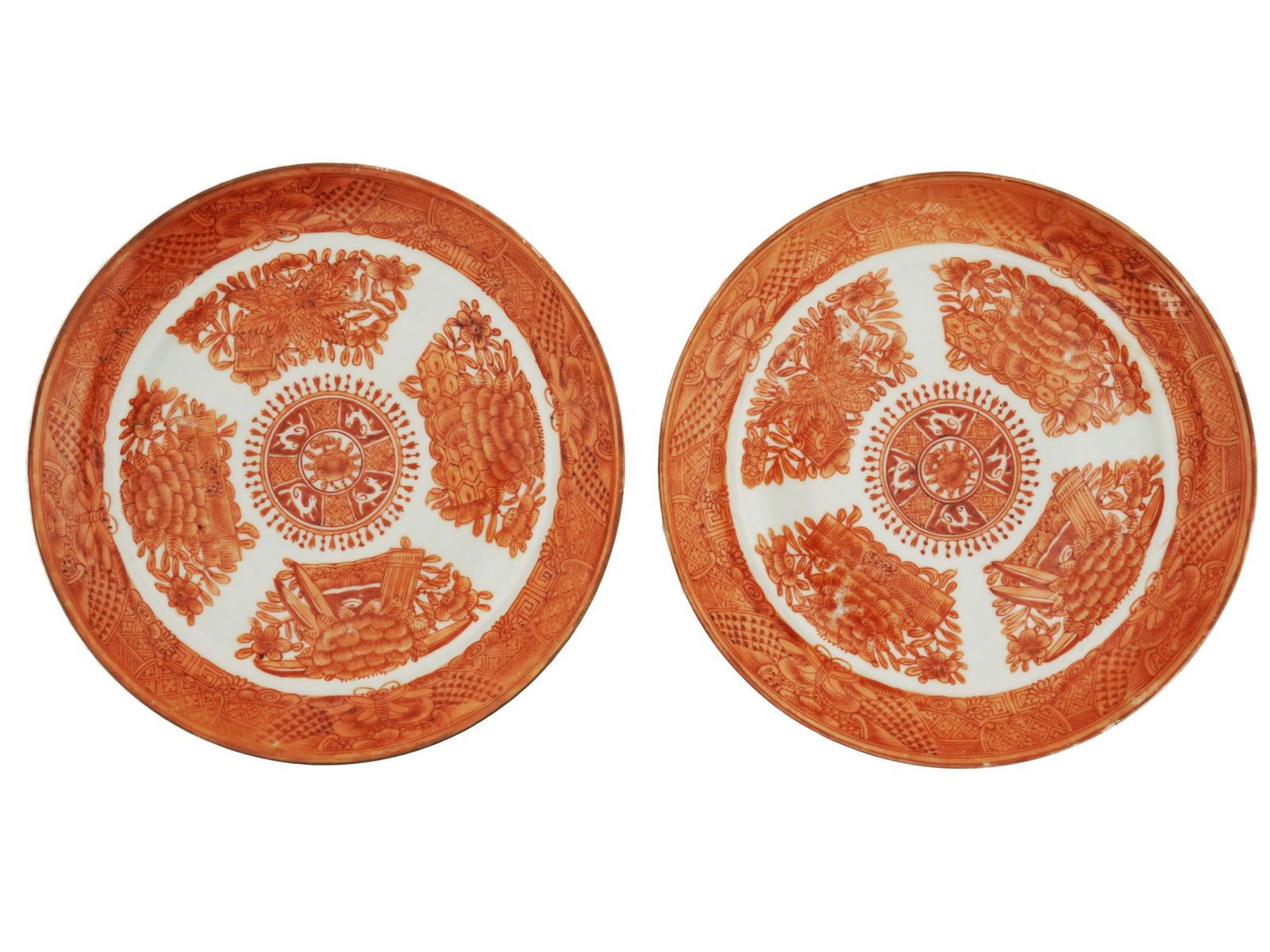 ANTIQUE CHINESE PORCELAIN ORANGE FITZHUGH PLATES (1 of 2)