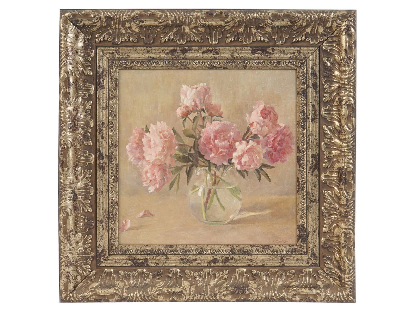 RUSSIAN PRINT PEONIE FLOWERS IN VASE BY V. CHUIKOV (1 of 4)