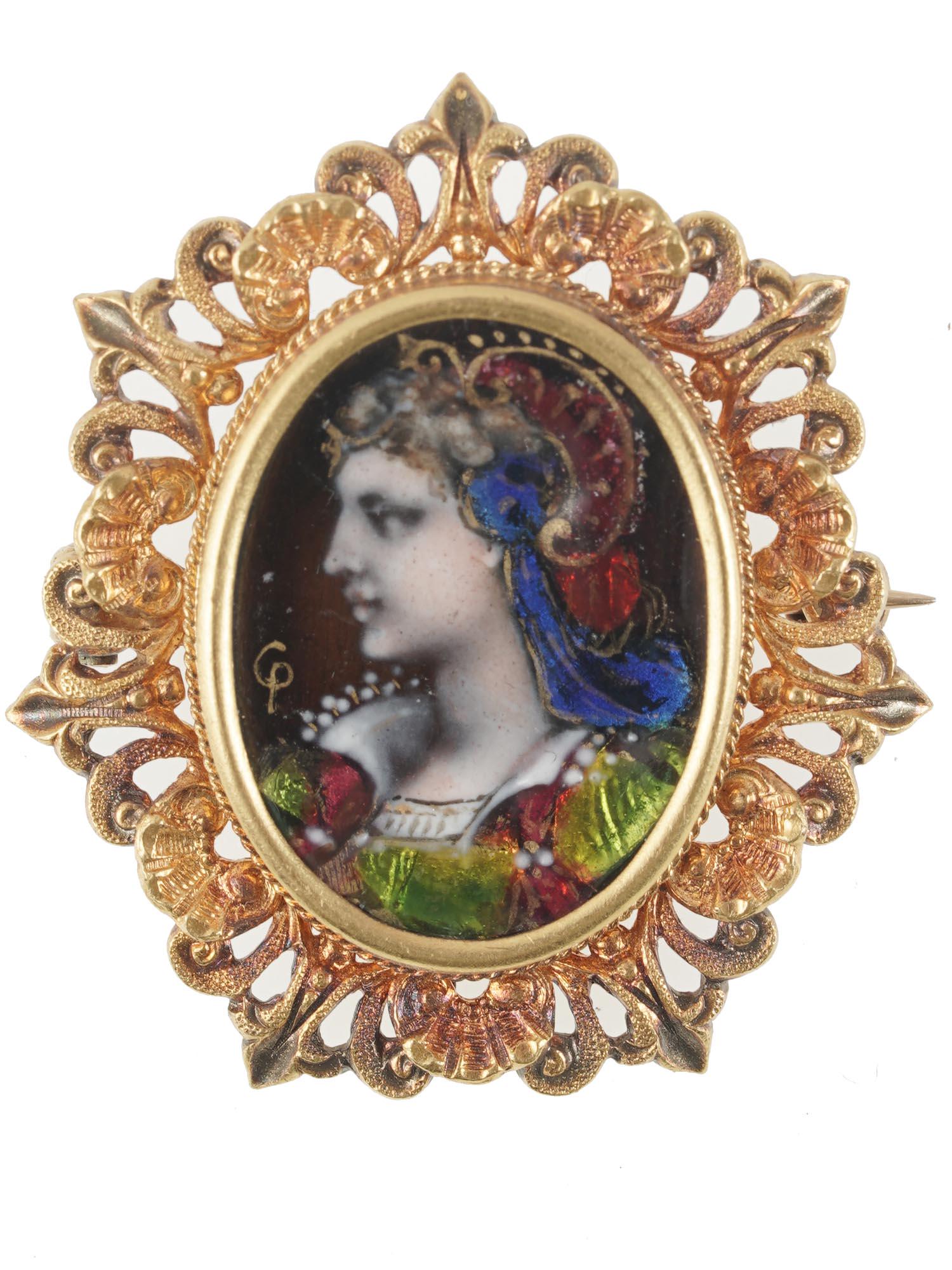 VICTORIAN RENAISSANCE REVIVAL 14K GOLD ENAMEL PIN (1 of 5)