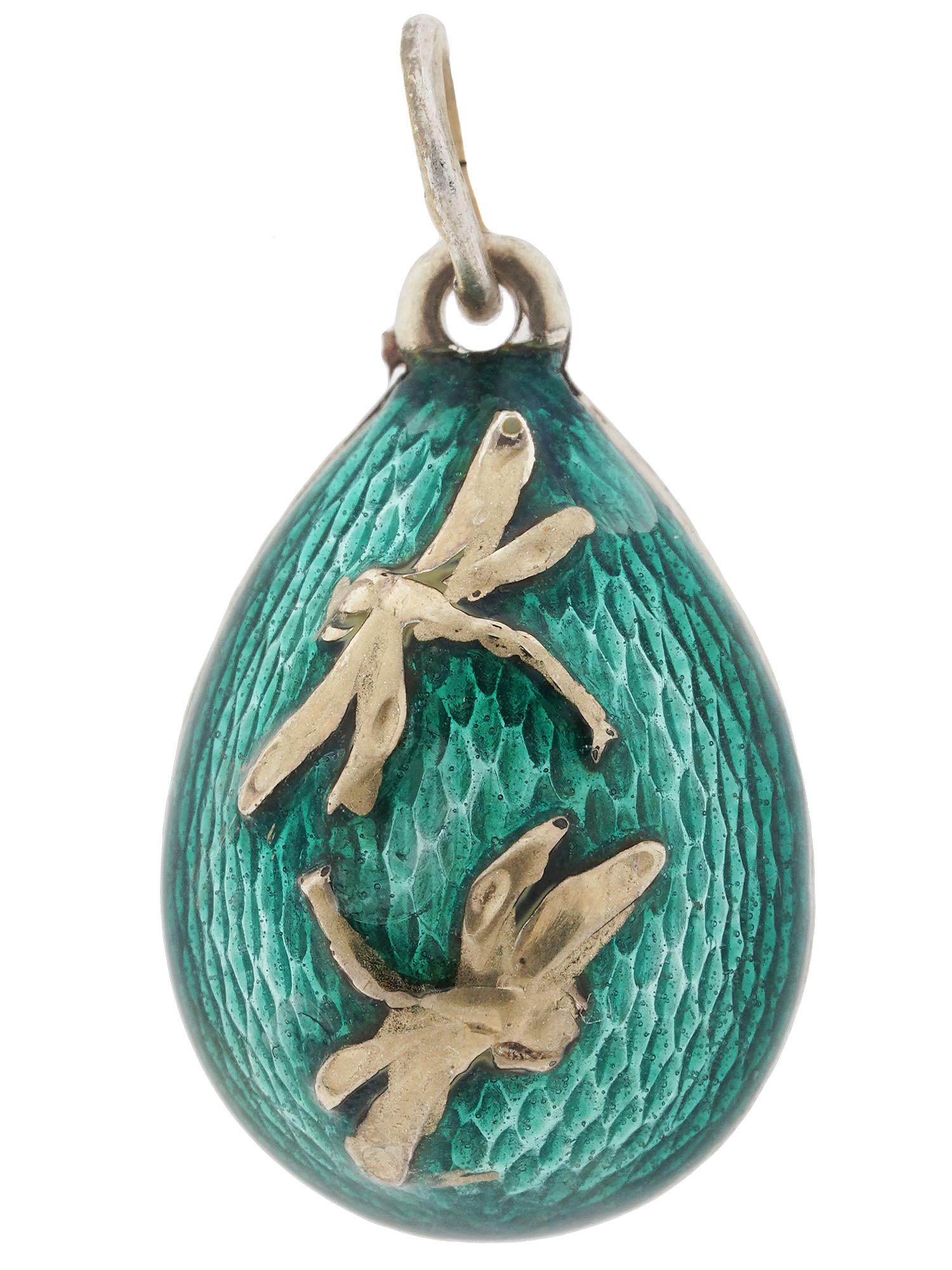 RUSSIAN GILT SILVER ENAMEL DRAGONFLY EGG PENDANT (1 of 5)