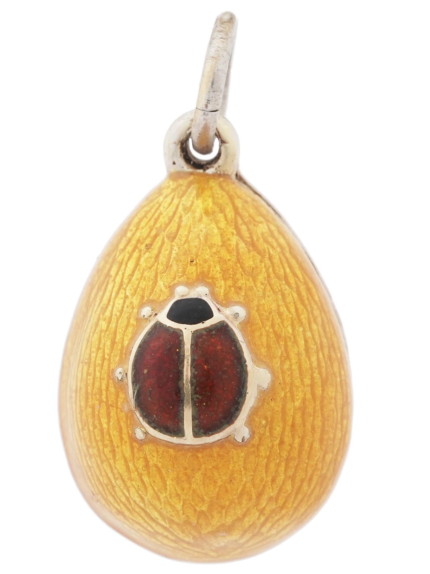 RUSSIAN GILT SILVER ENAMEL LADYBUG EGG PENDANT (1 of 5)