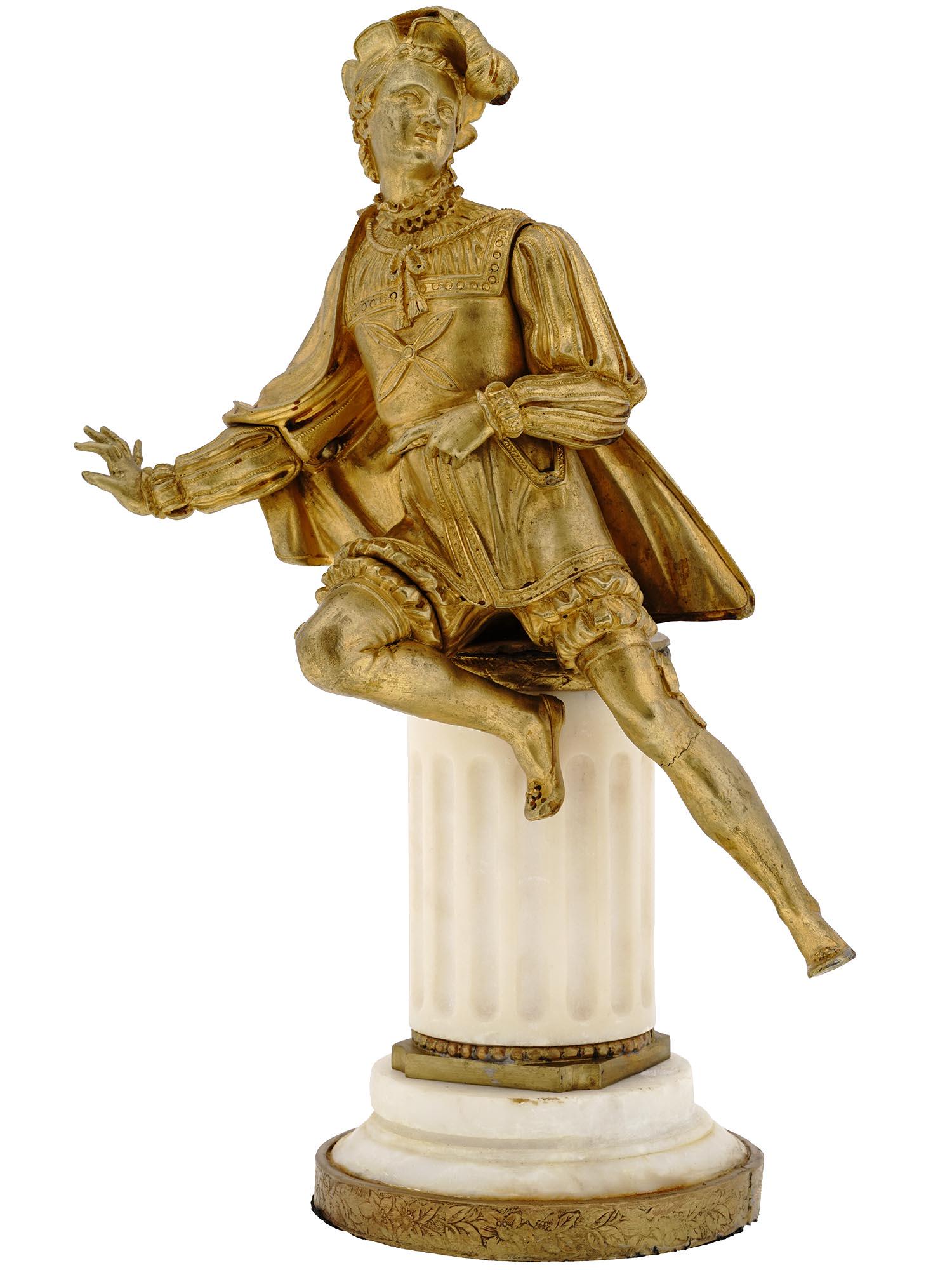 FRENCH GILT BRONZE AND WHITE MARBLE MALE FIGURINE (1 of 6)