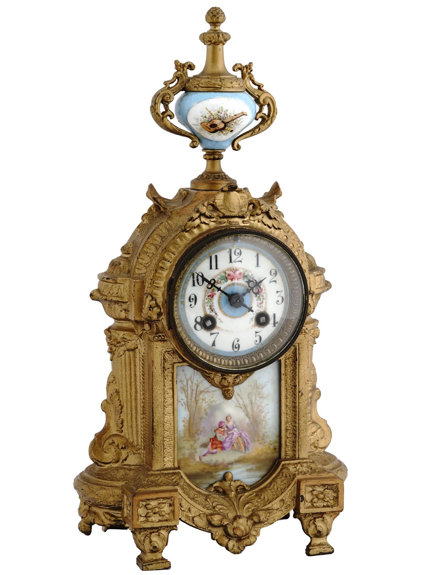ANTIQUE FRENCH GILT BRONZE PORCELAIN TABLE CLOCK (1 of 7)