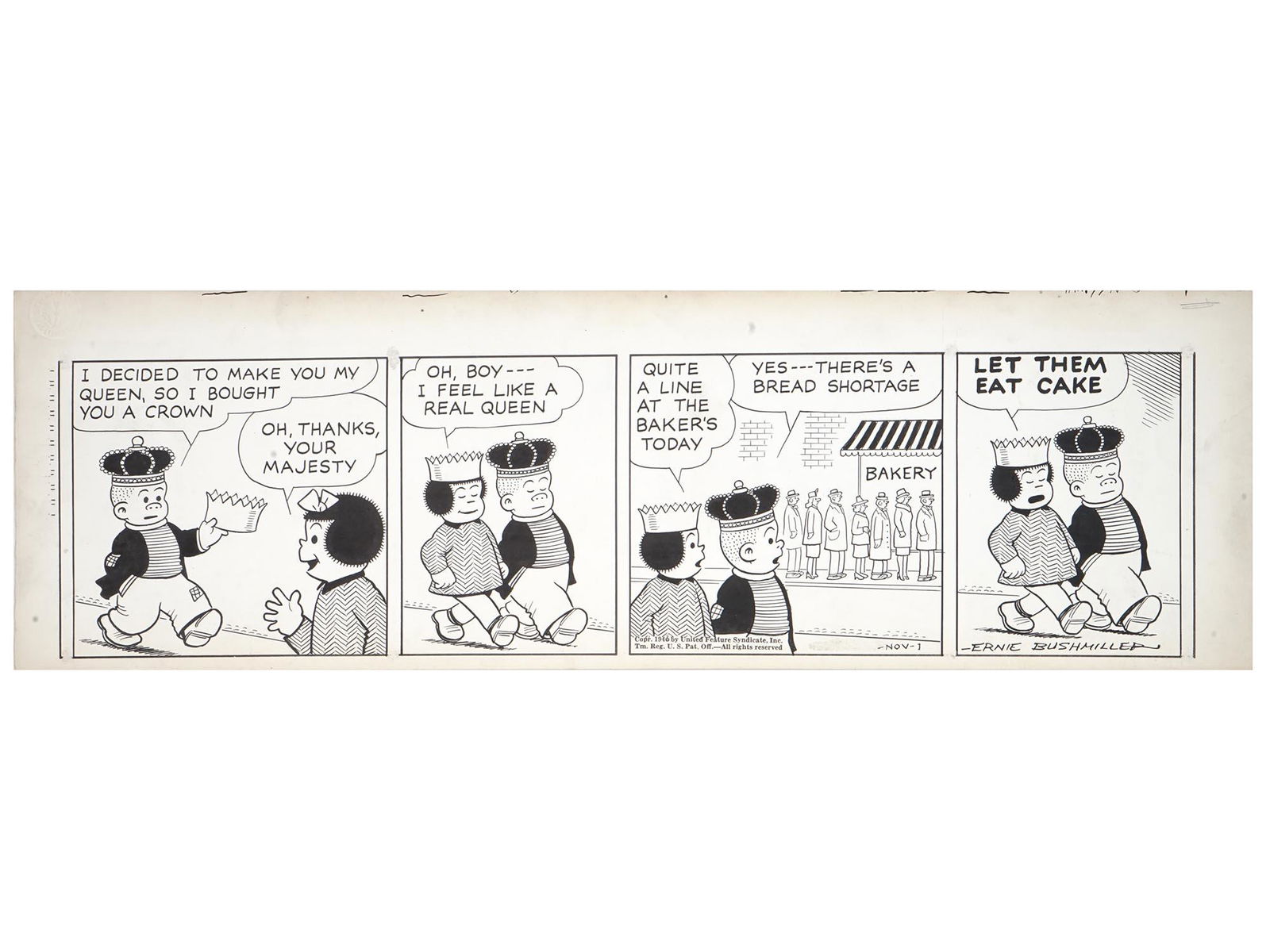 ORIGINAL COMIC STRIP DRAWING BY ERNIE BUSHMILLER (1 of 7)