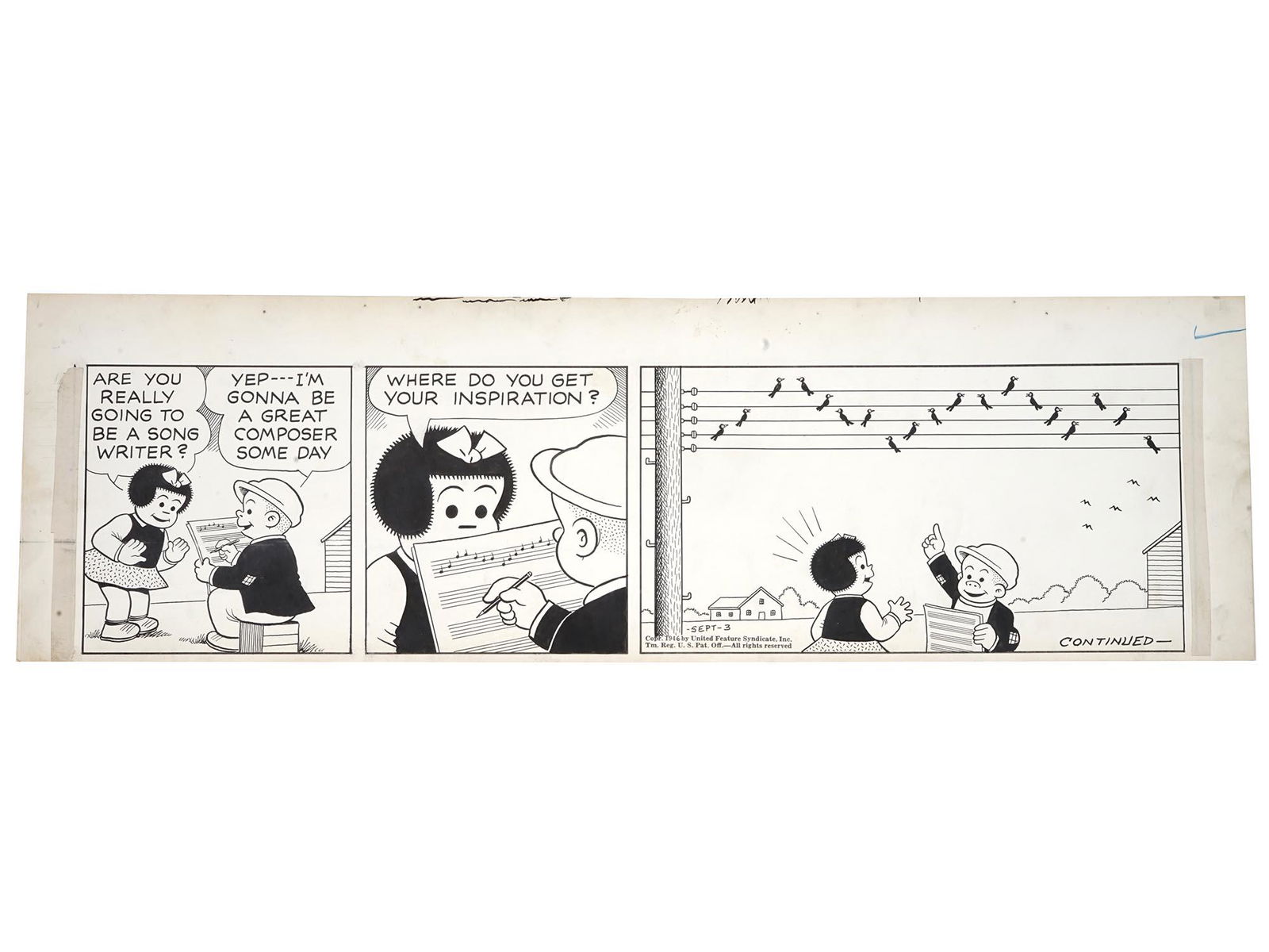 ORIGINAL COMIC STRIP DRAWING BY ERNIE BUSHMILLER (1 of 5)