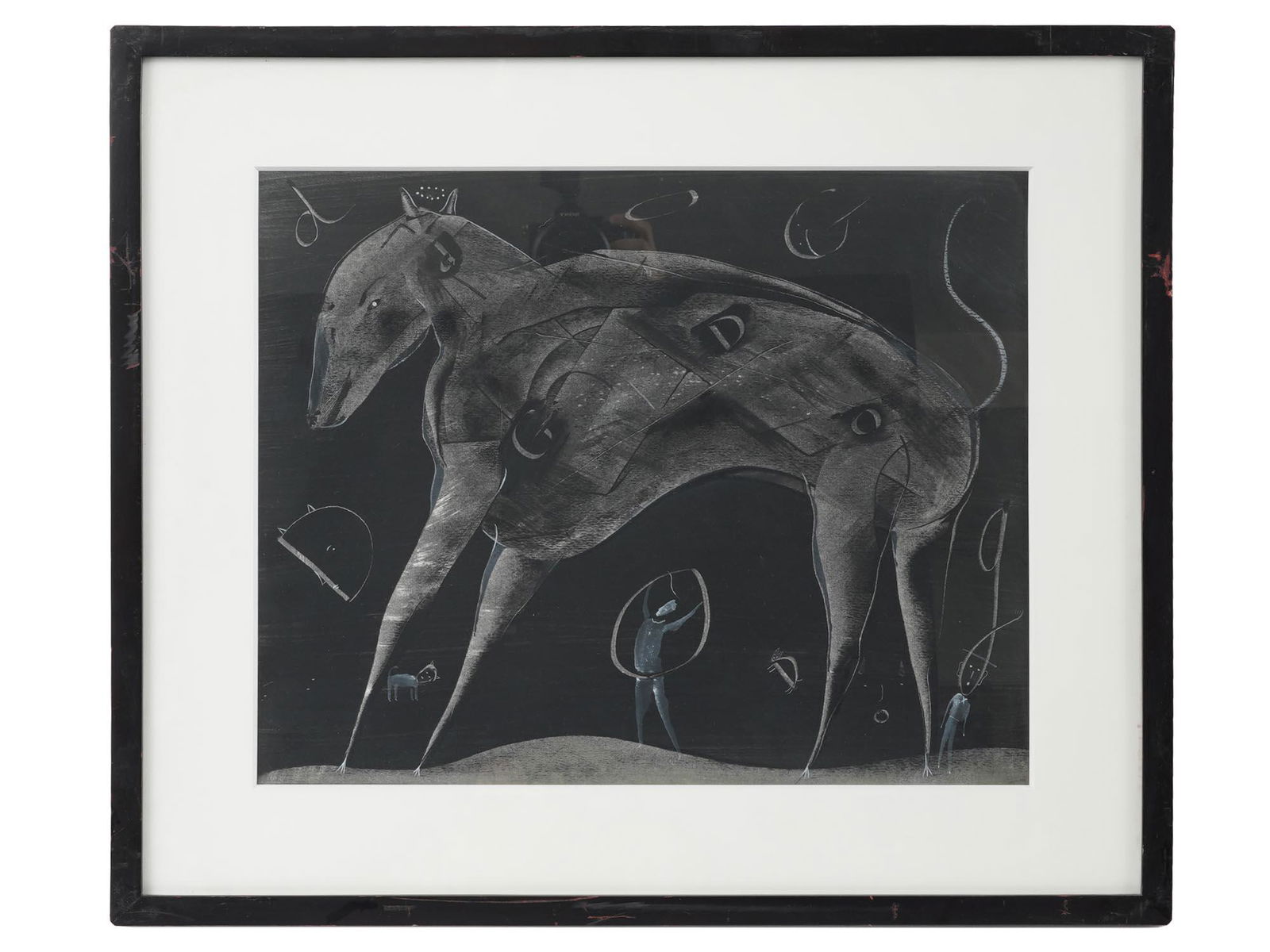 MID CENT SURREALIST MIXED MEDIA PAINTING FRAMED (1 of 4)