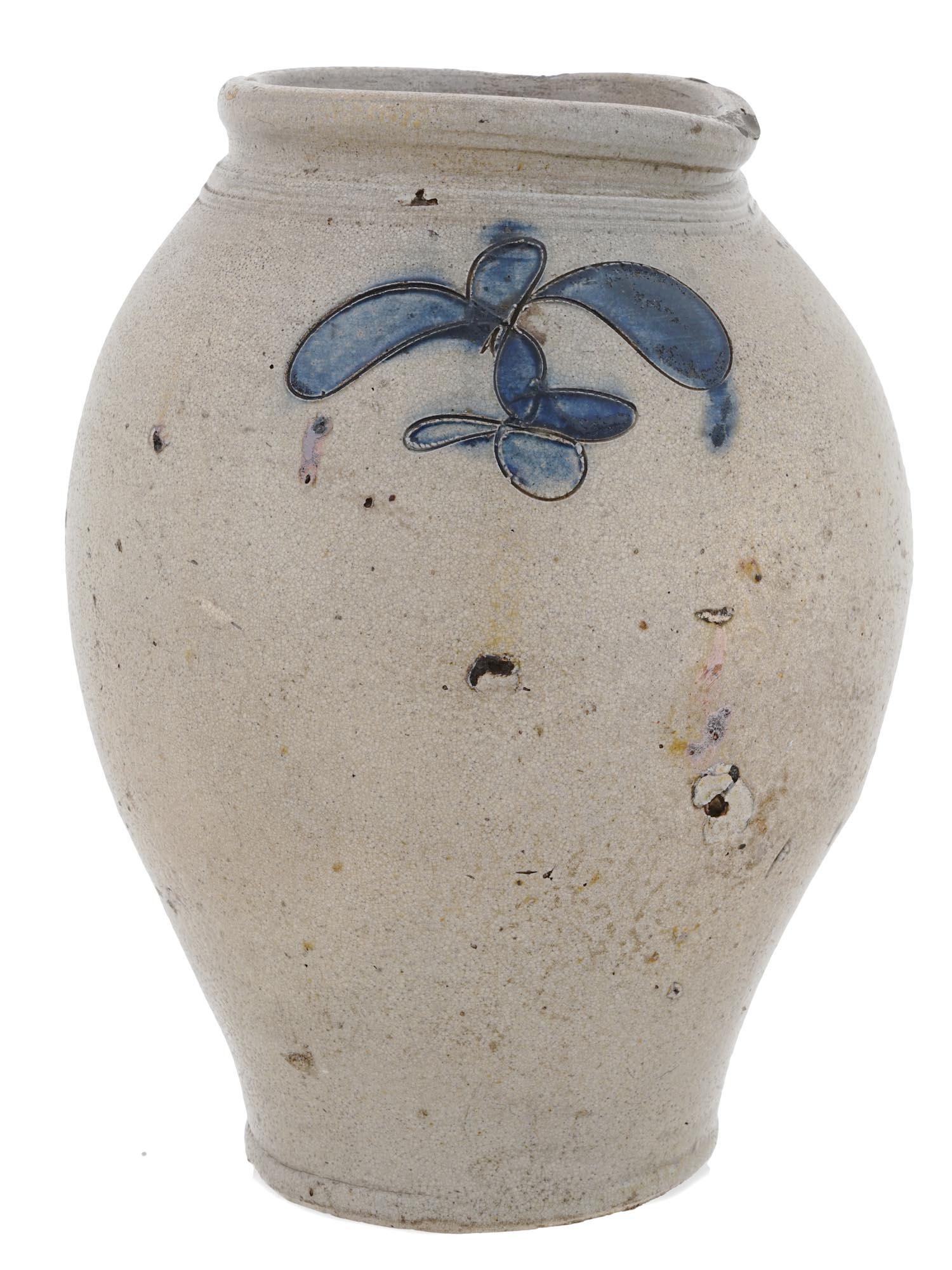 ANTIQUE AMERICAN FOLK SALT GLAZED POTTERY VASE (1 of 7)