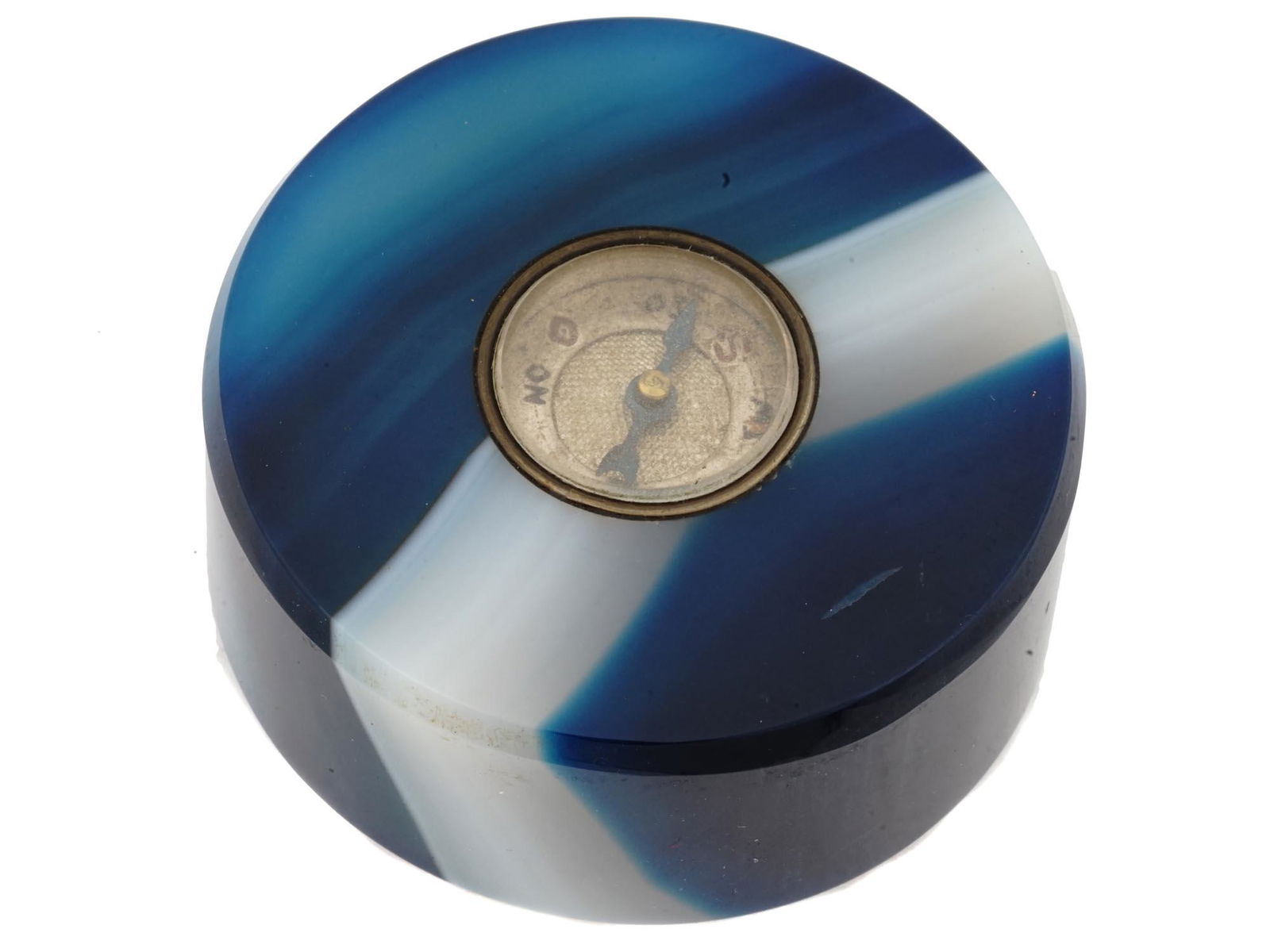 ANTIQUE MINIATURE BANDED BLUE AGATE COMPASS (1 of 4)