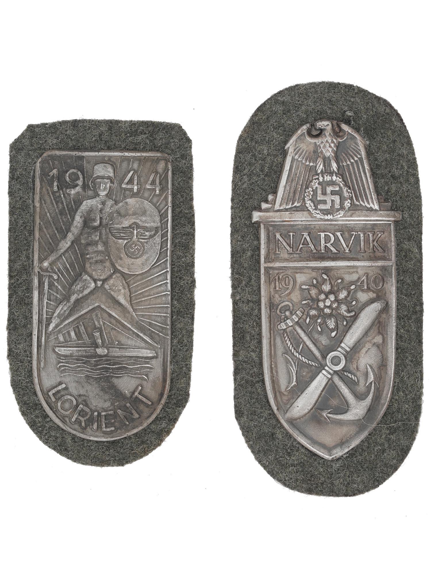 WWII GERMAN MILITARY NARVIK AND LORIENT SHIELDS (1 of 5)