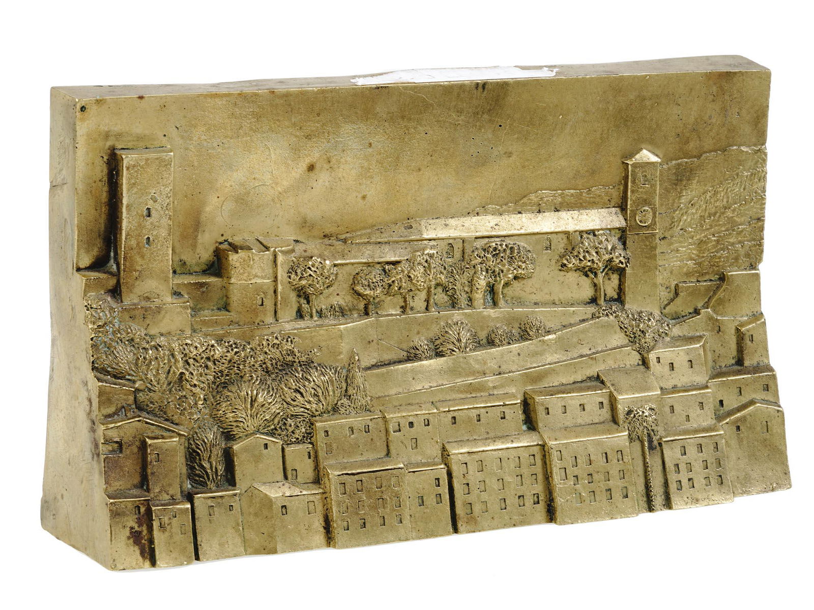 BRASS BAS RELIEF W PACENTRO TOWNSCAPE BY GYLBERT (1 of 6)