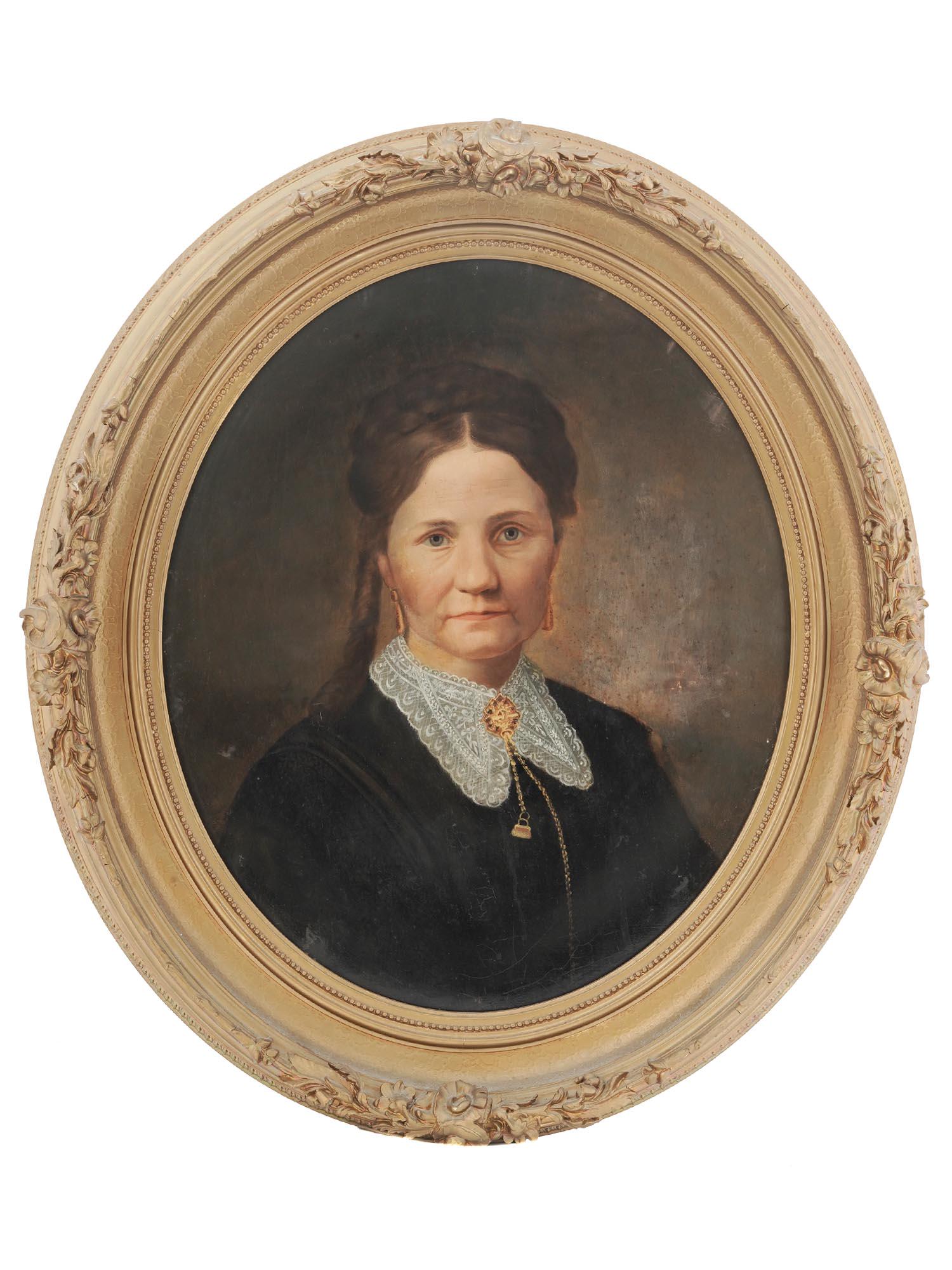 19TH CENTURY OVAL PORTRAIT OF WOMAN OIL PAINTING (1 of 5)
