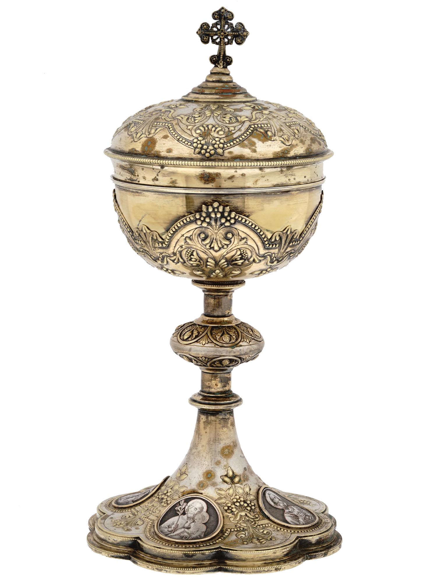 ANTIQUE GILT SILVER FOOTED EUCHARIST CIBORIUM CUP (1 of 11)