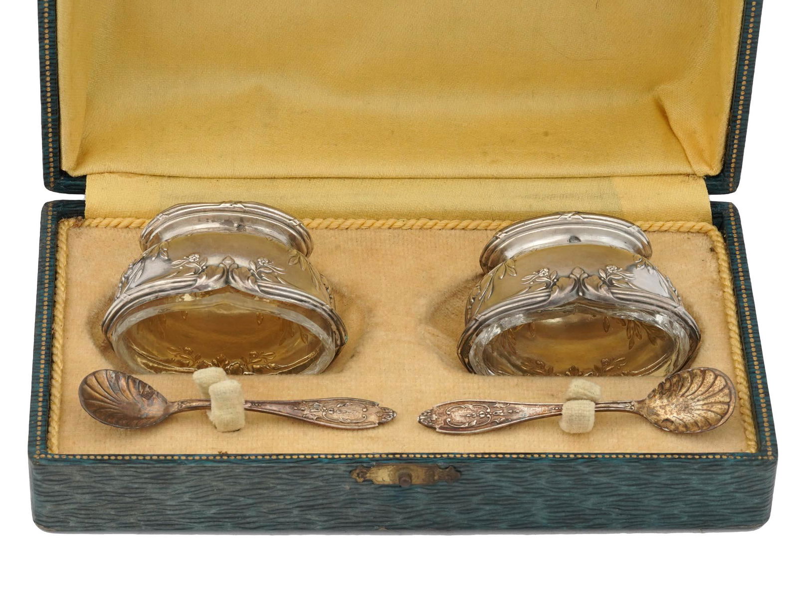 ANTIQUE FRENCH 19TH C. SILVER SALT CELLAR SET IOB (1 of 12)