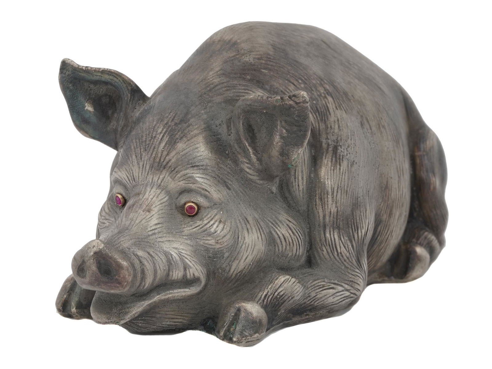 RUSSIAN SILVER PIG FIGURINE WITH RUBY STONE EYES (1 of 10)