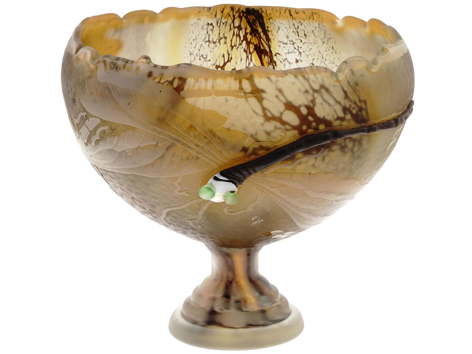 FRENCH 1900S GALLE GLASS COUPE WITH DRAGONFLIES (1 of 8)