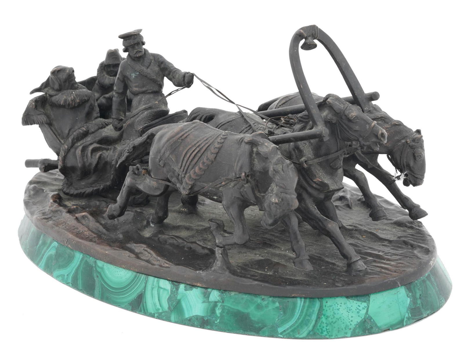 BRONZE SCULPTURE ON MALACHITE BASE VASILY GRACHEV (1 of 7)