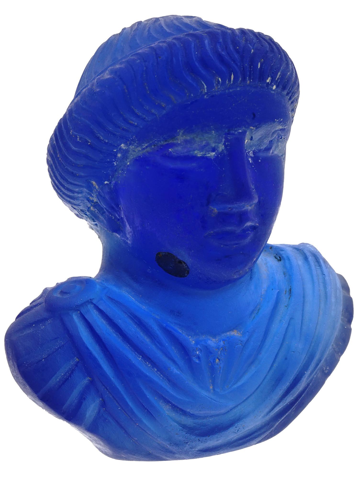 ANTIQUE ROMAN BLUE GLASS MALE BUST (1 of 7)