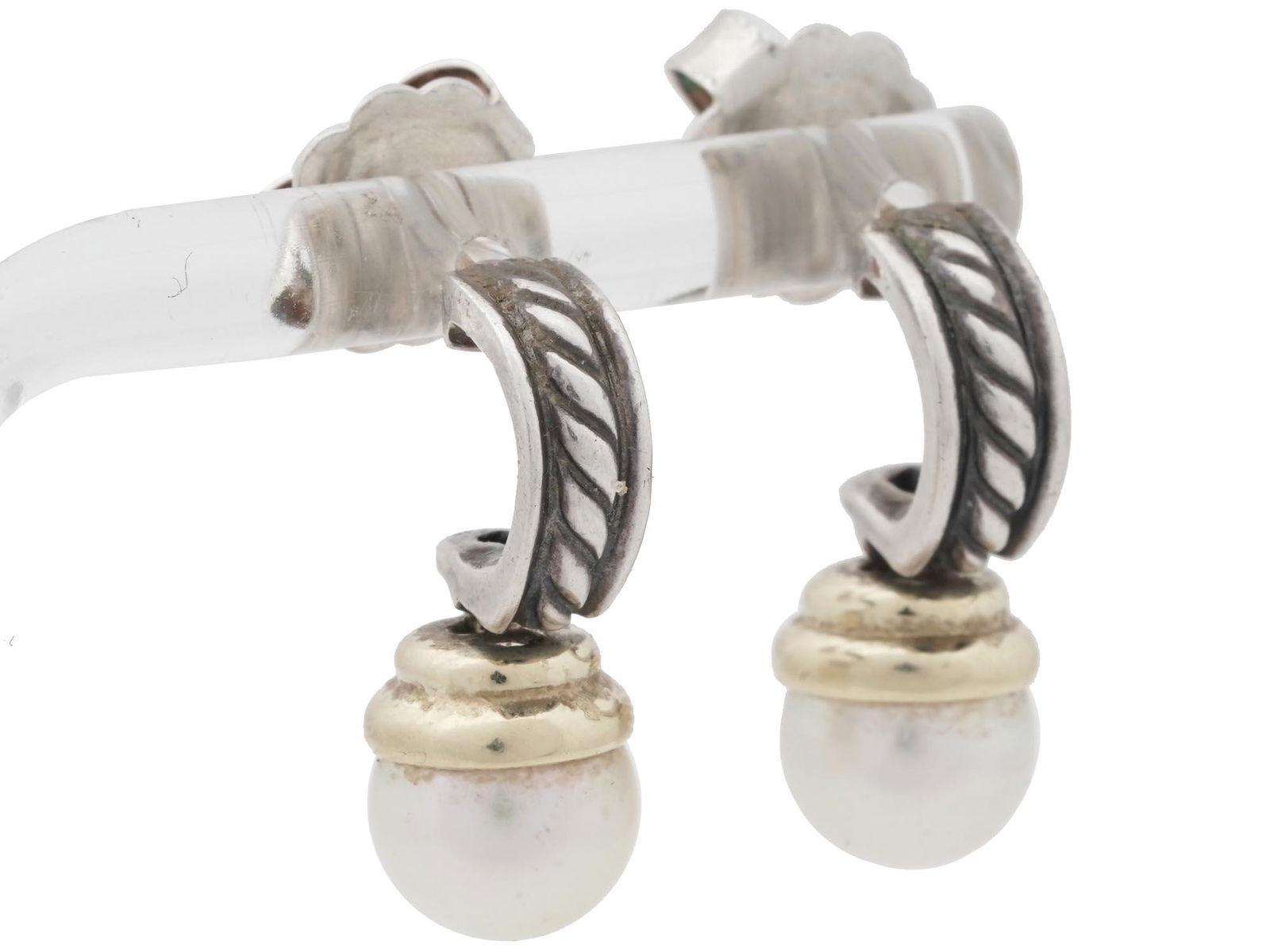 DAVID YURMAN 14K GOLD STERLING AND PEARL EARRINGS (1 of 4)