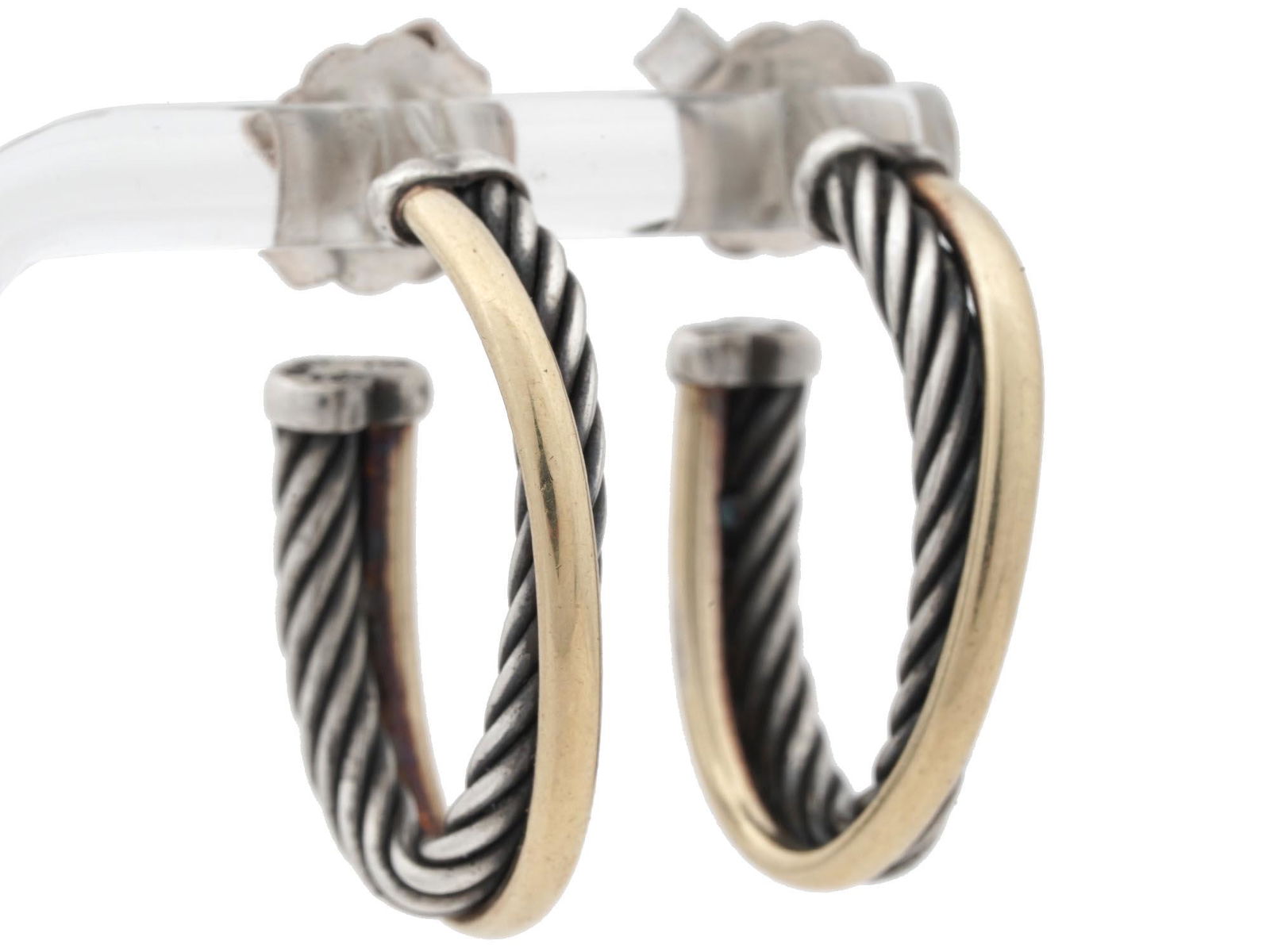 DAVID YURMAN 14K GOLD AND STERLING HOOP EARRINGS (1 of 4)