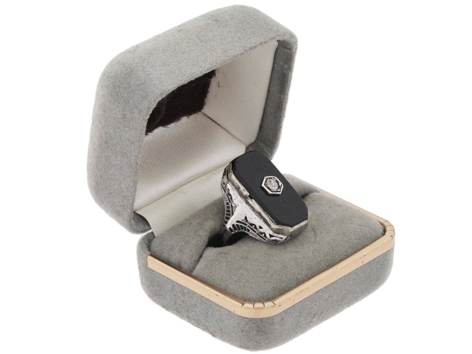 14K WHITE GOLD BLACK AGATE DIAMOND JEWELRY RING (1 of 6)