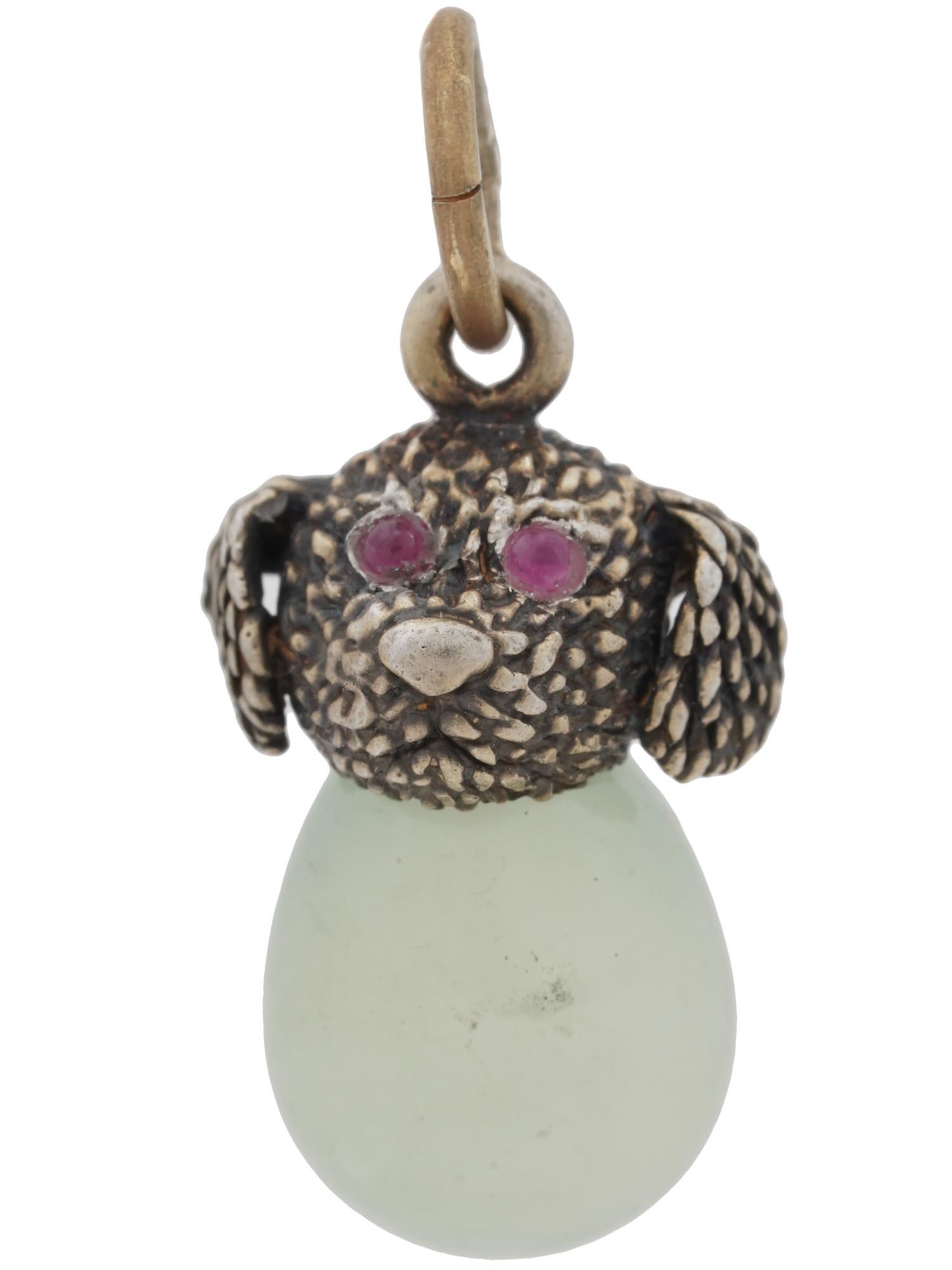 RUSSIAN CARVED JADE GILT SILVER DOG EGG PENDANT (1 of 6)