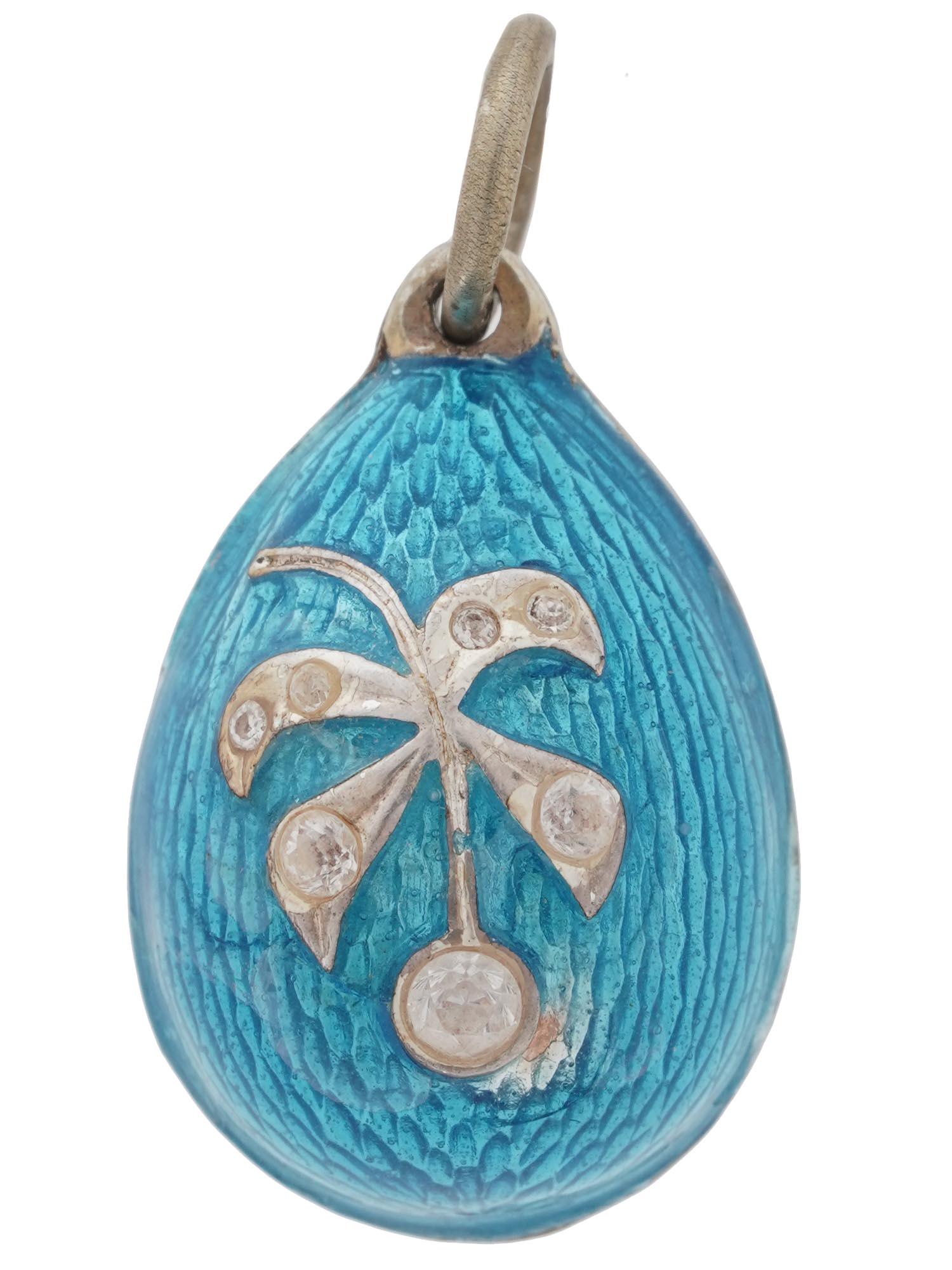RUSSIAN SILVER ENAMEL DIAMOND EASTER EGG PENDANT (1 of 5)