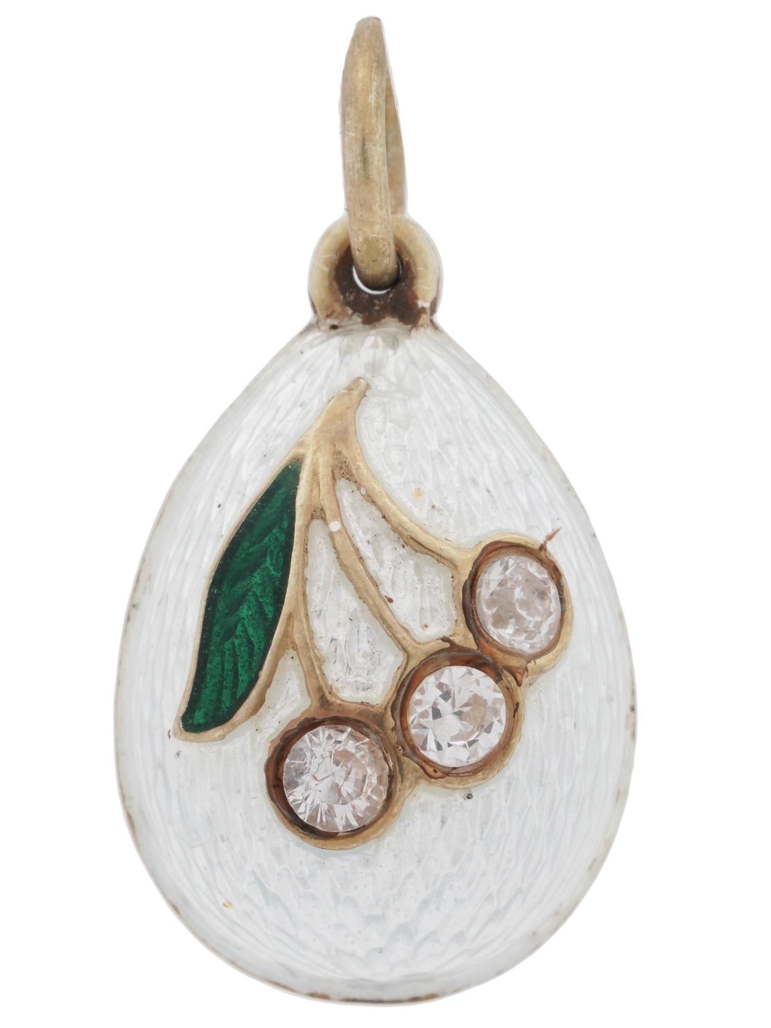 RUSSIAN GILT SILVER ENAMEL DIAMONDS EGG PENDANT (1 of 4)