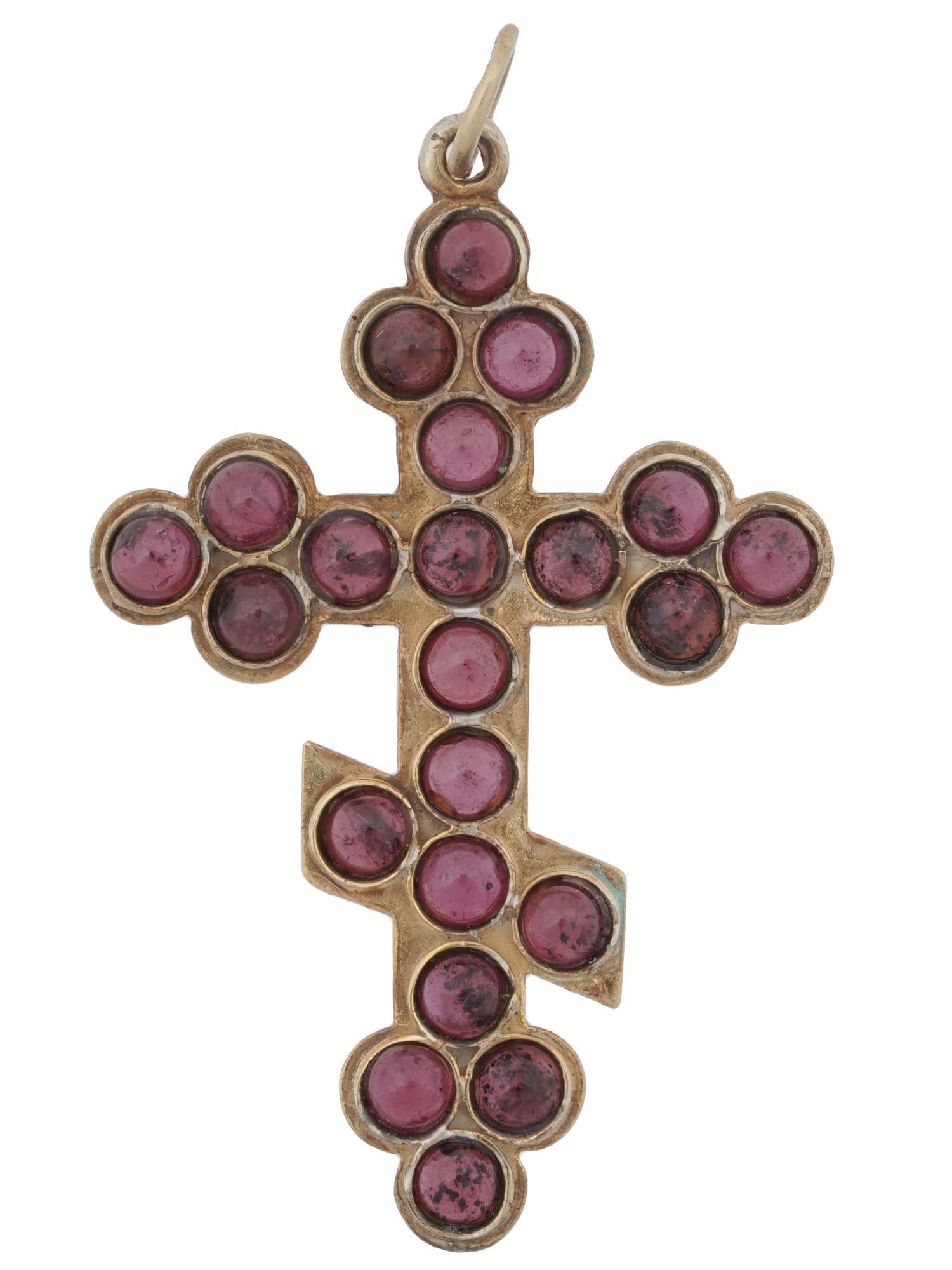 RUSSIAN 88 GILT SILVER GARNET STONE CROSS PENDANT (1 of 6)